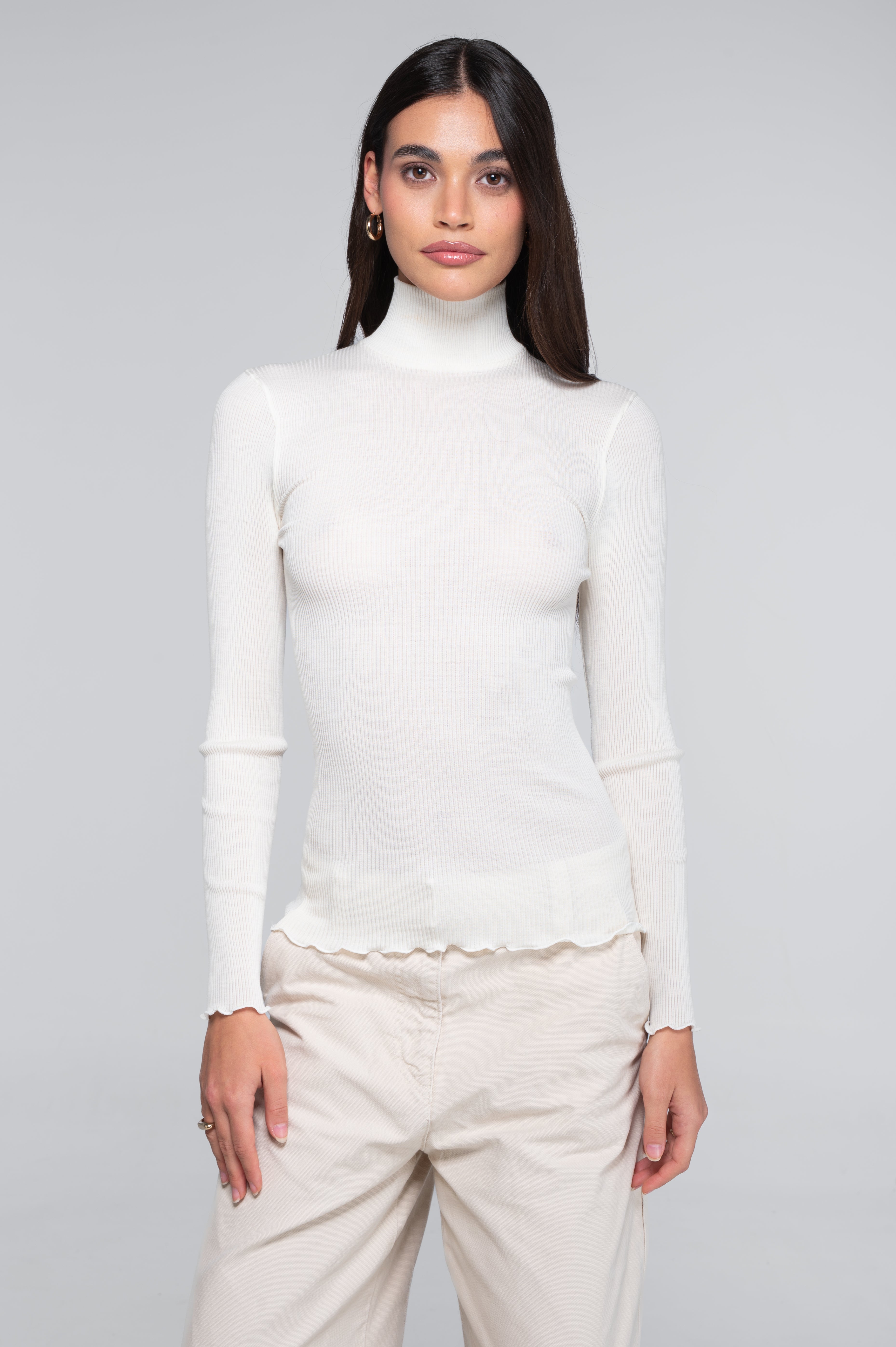 Wool and silk long sleeves mock neck shirt 3429