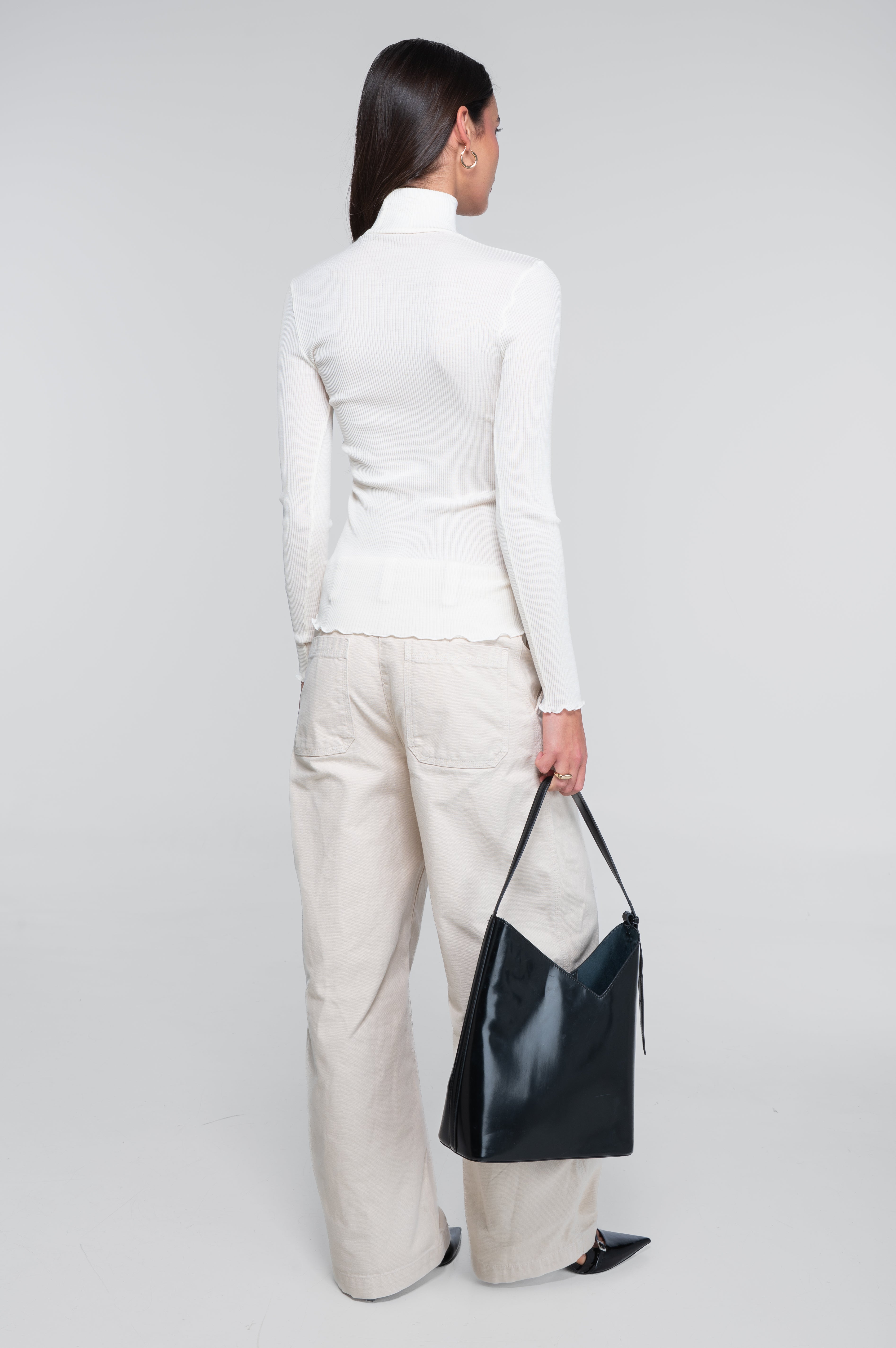 Wool and silk long sleeves mock neck shirt 3429