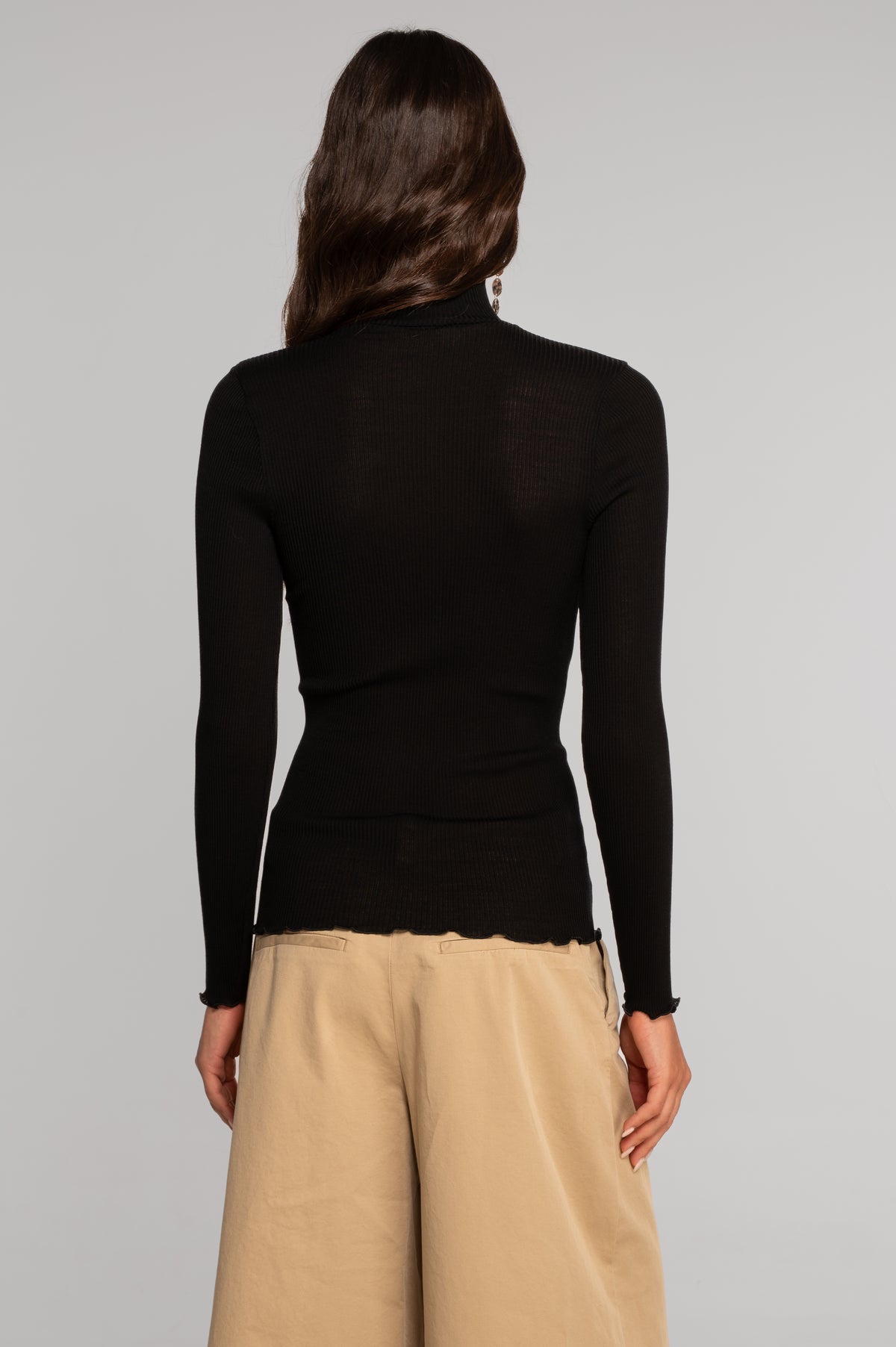 Wool and silk long sleeves mock neck shirt 3429