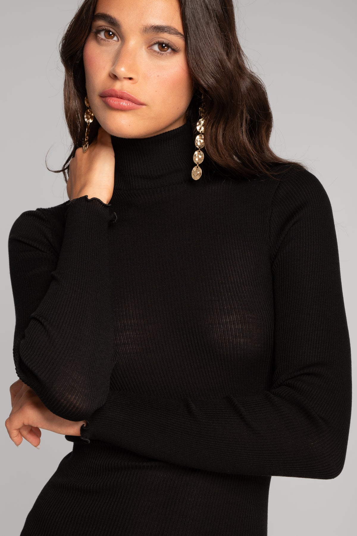 Wool and silk long sleeves mock neck shirt 3429