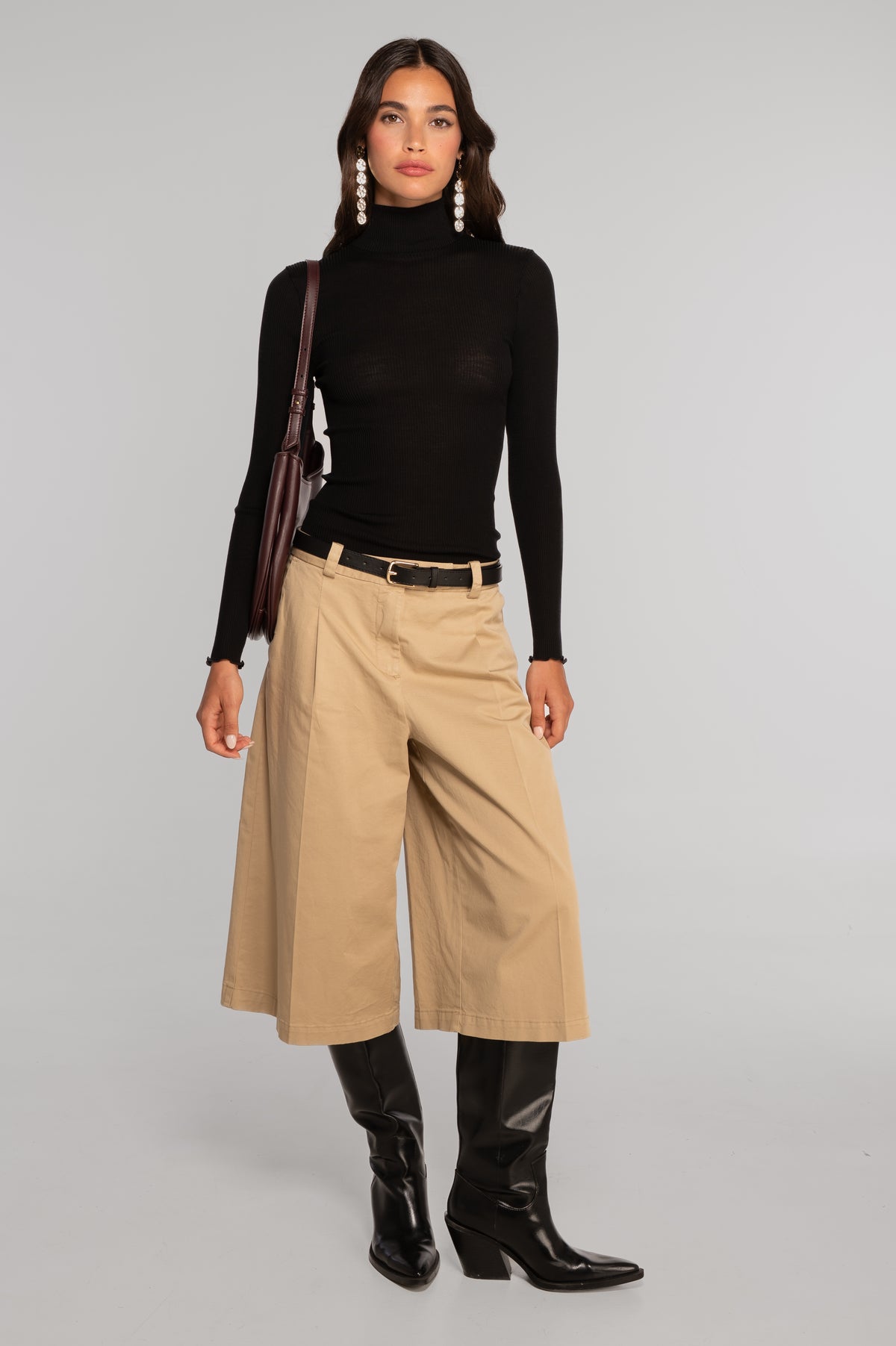 Wool and silk long sleeves mock neck shirt 3429