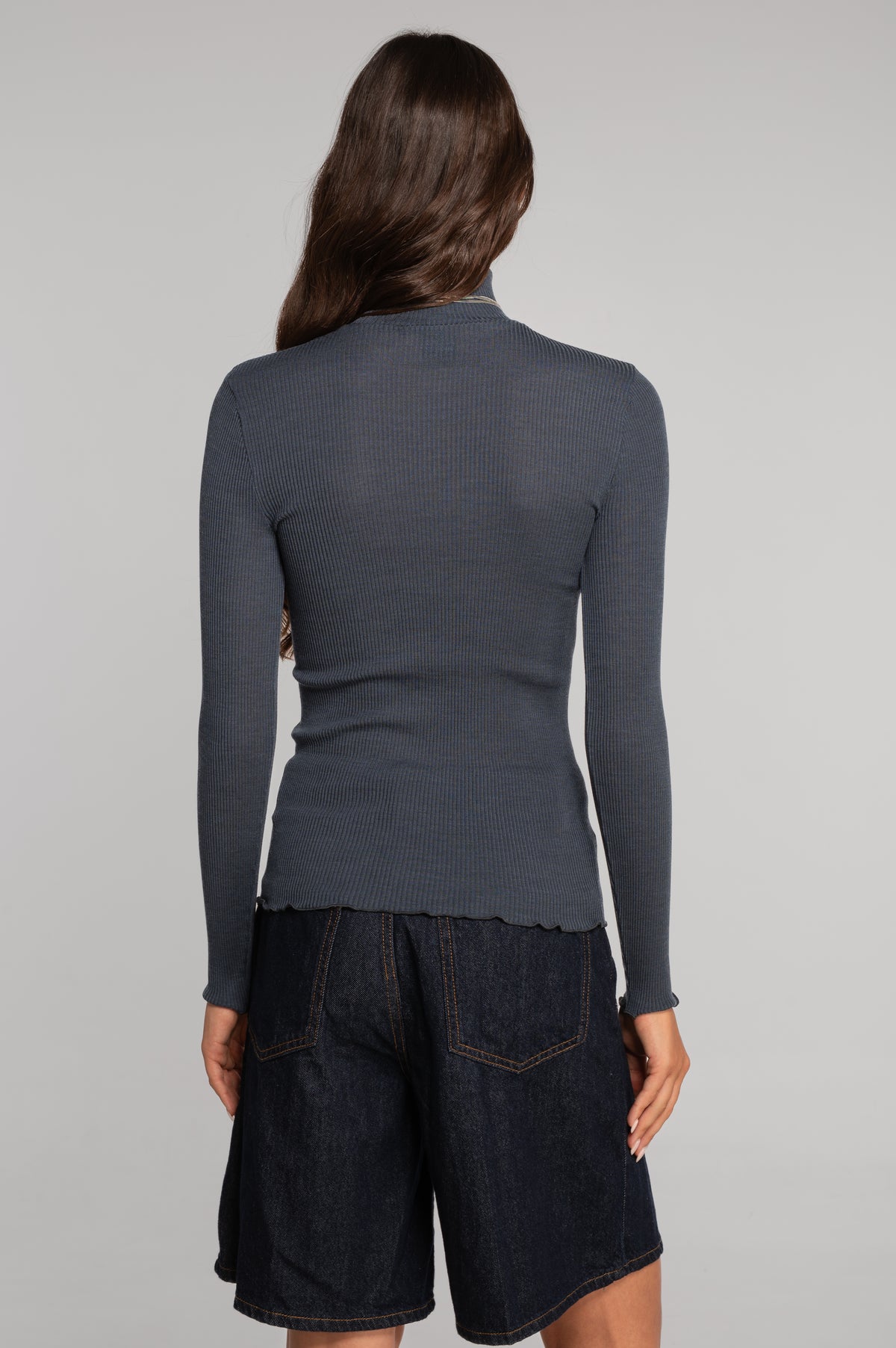 Wool and silk long sleeves mock neck shirt 3429
