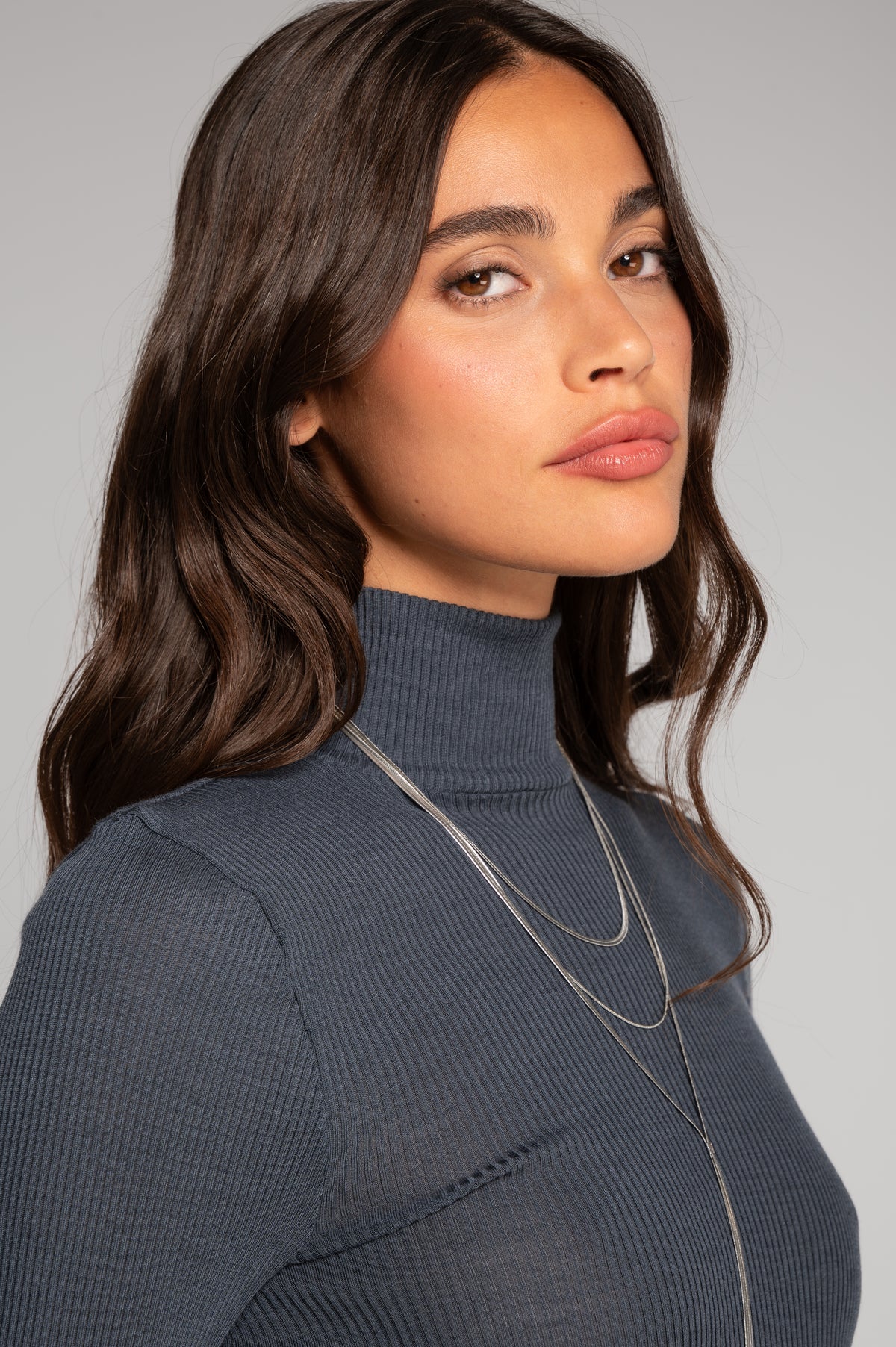 Wool and silk long sleeves mock neck shirt 3429