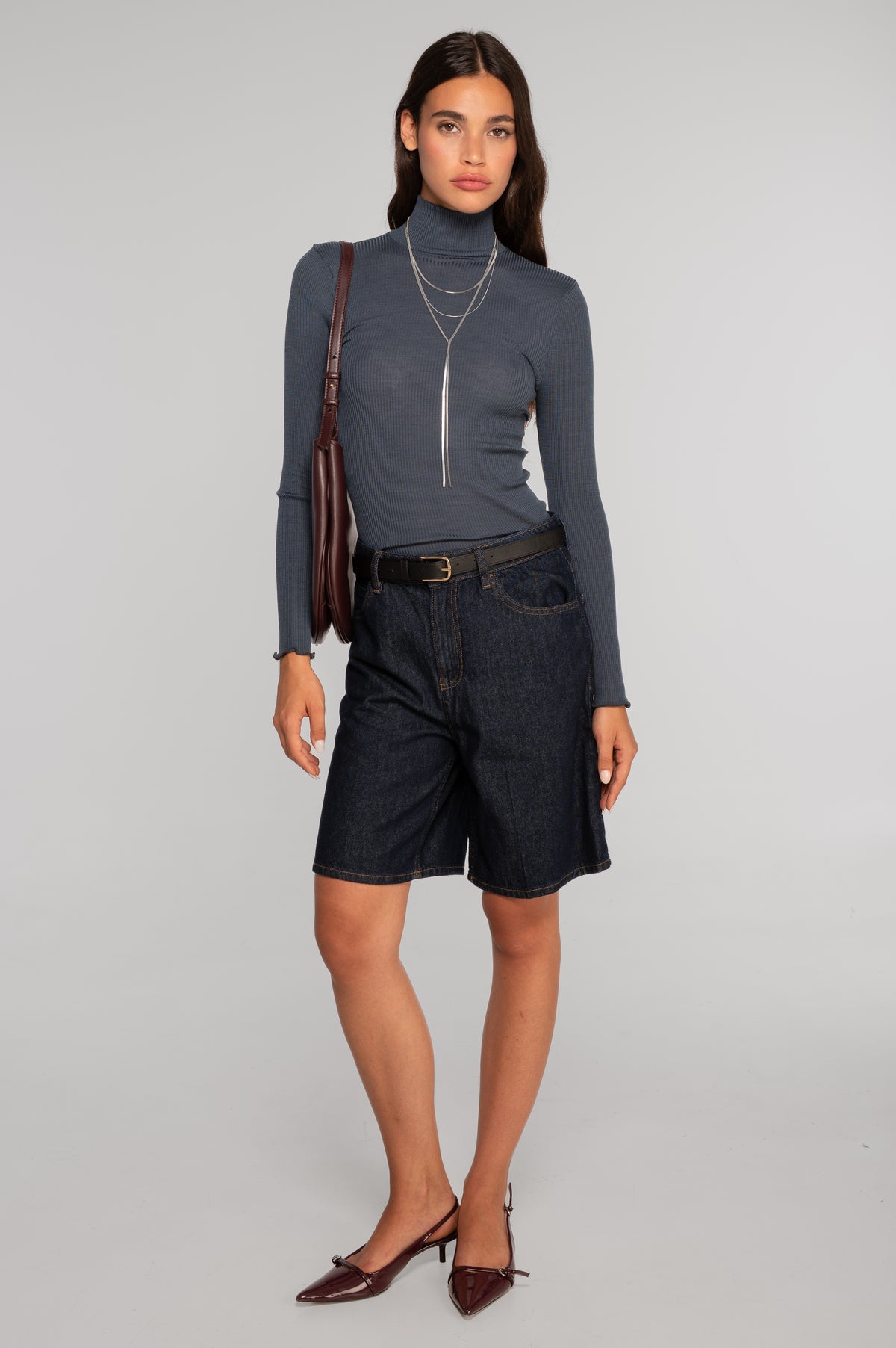 Wool and silk long sleeves mock neck shirt 3429