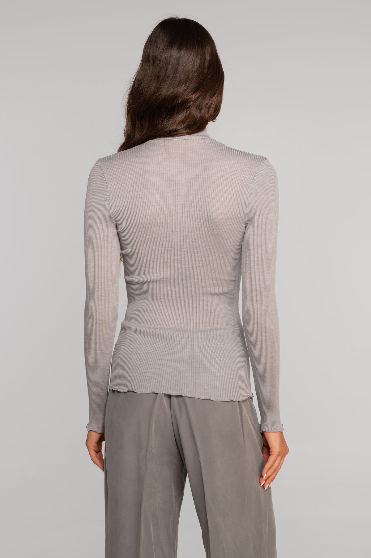 Wool and silk long sleeves mock neck shirt 3429