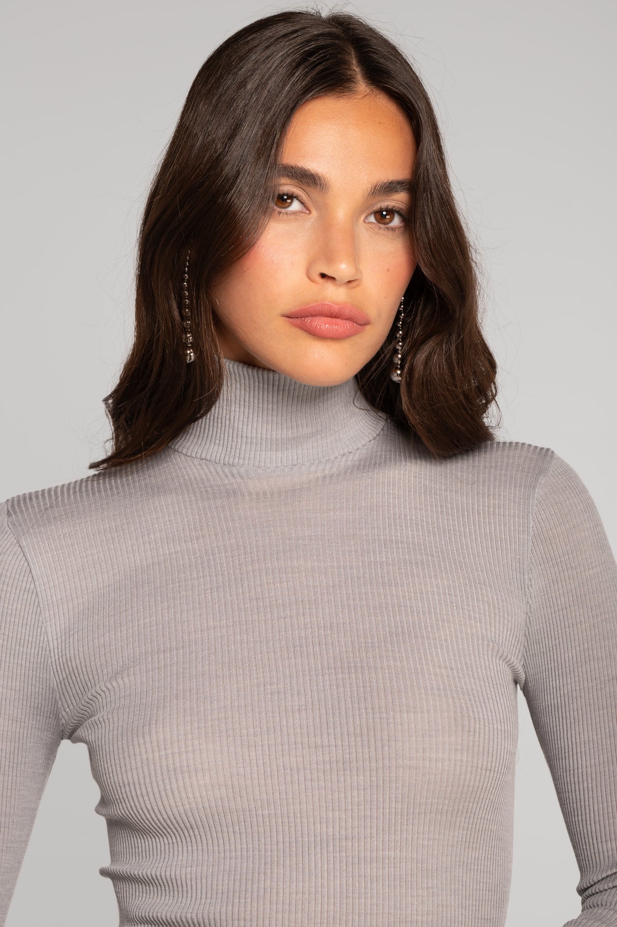 Wool and silk long sleeves mock neck shirt 3429