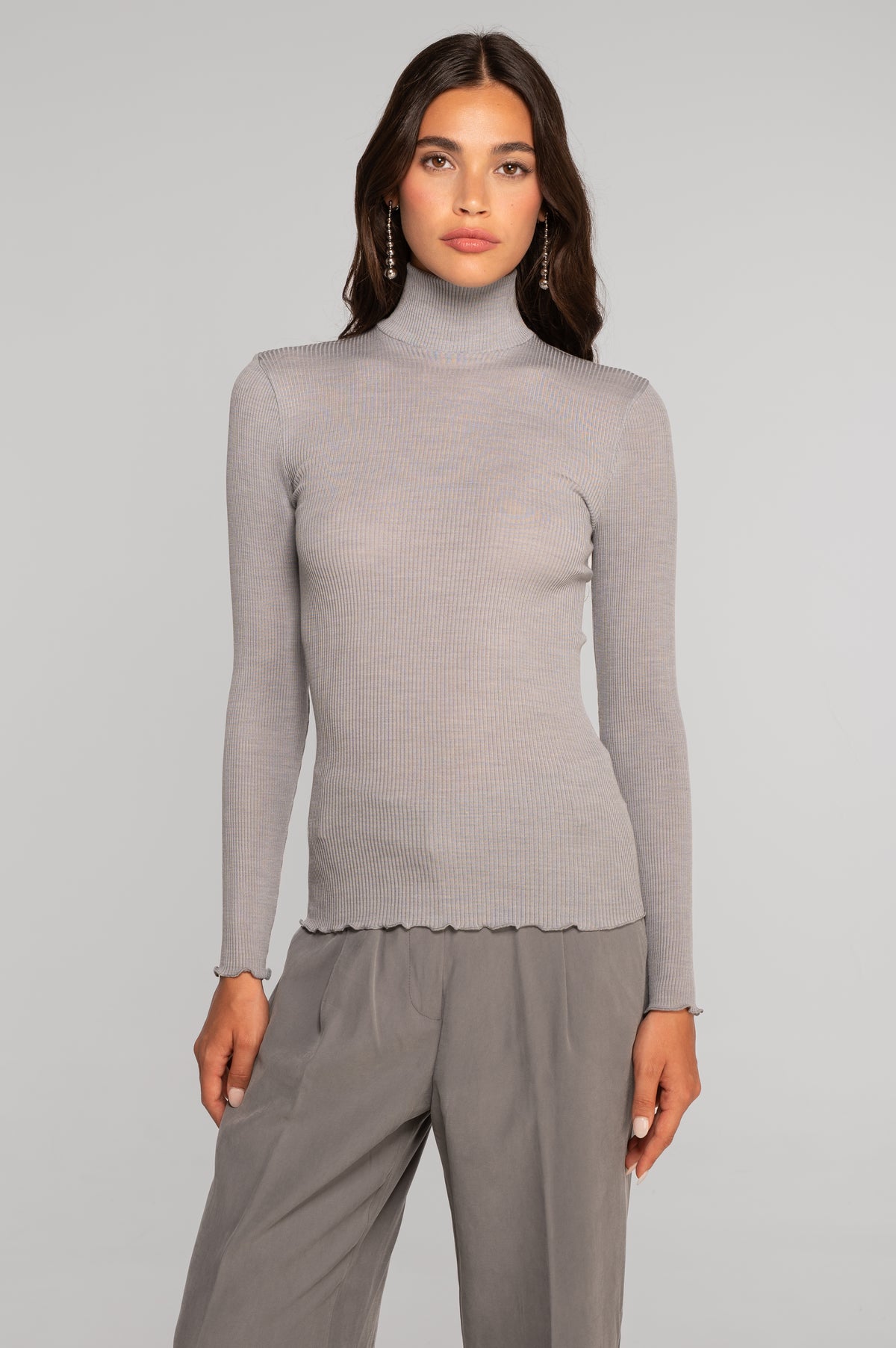 Wool and silk long sleeves mock neck shirt 3429