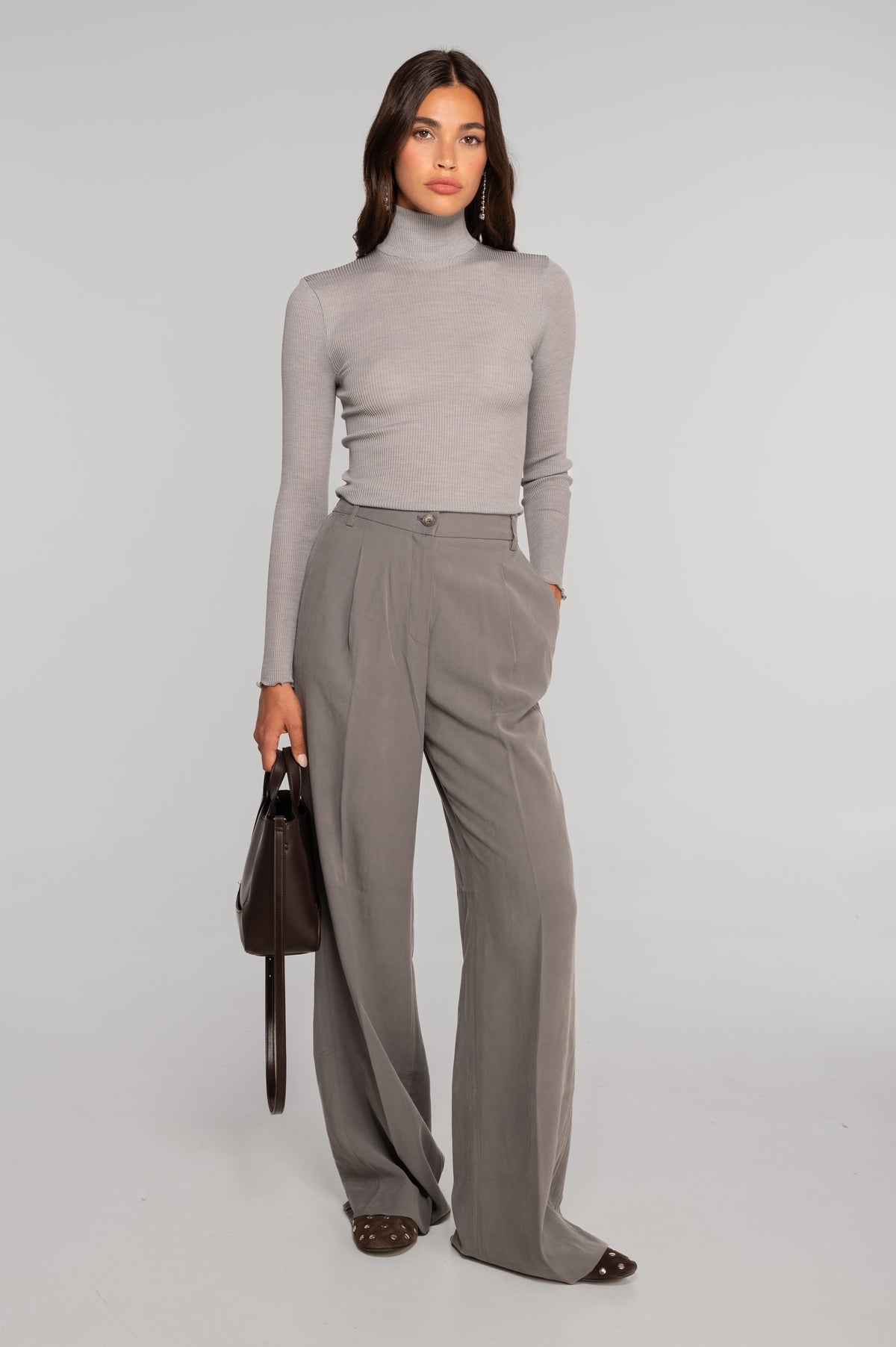 Wool and silk long sleeves mock neck shirt 3429