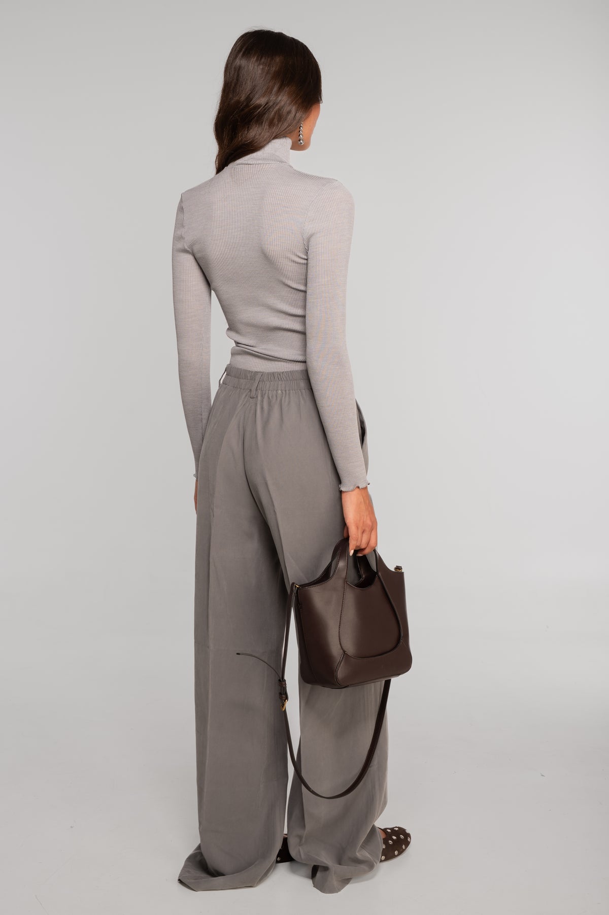 Wool and silk long sleeves mock neck shirt 3429
