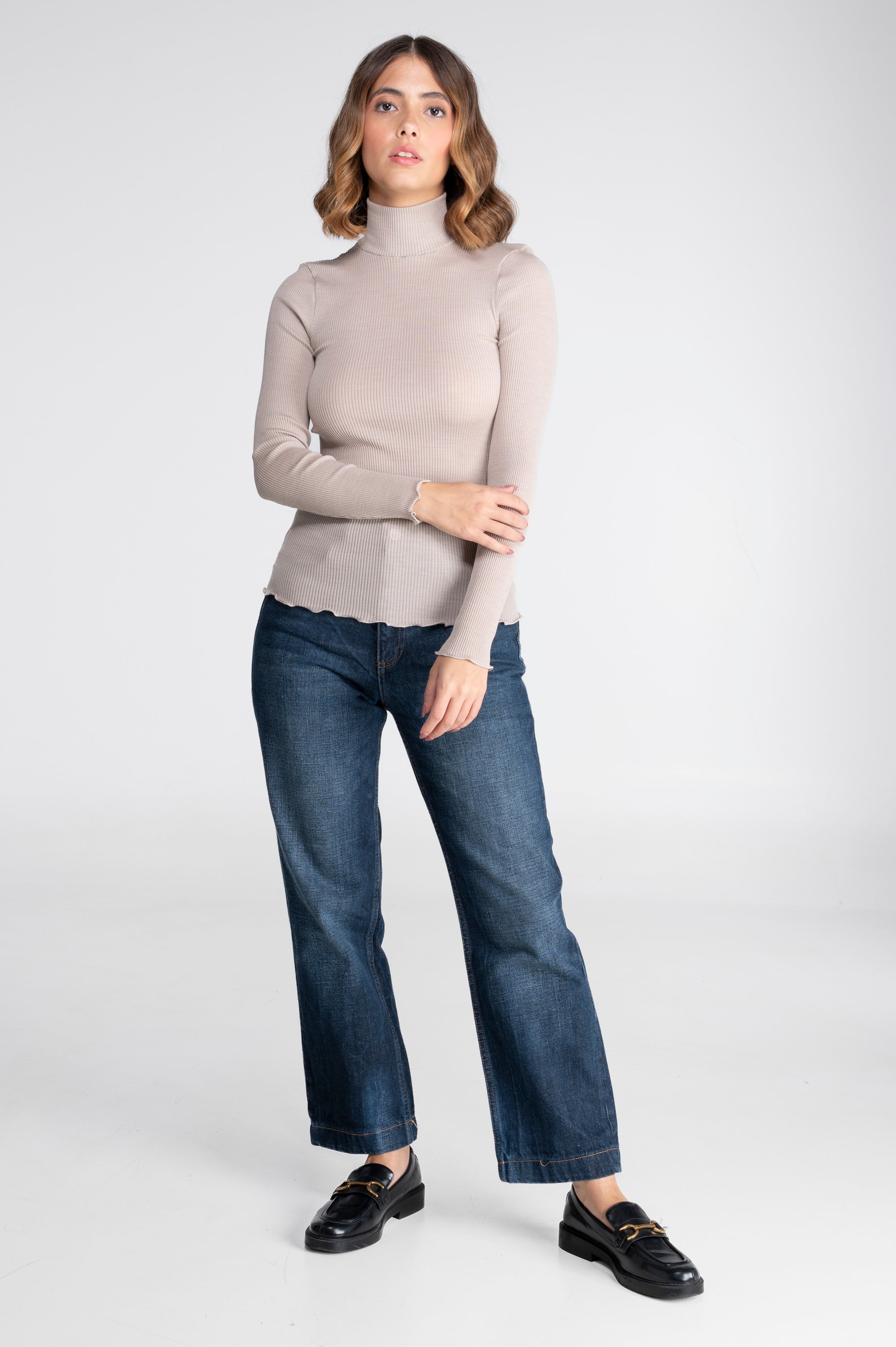 Wool and silk long sleeves mock neck shirt 3429