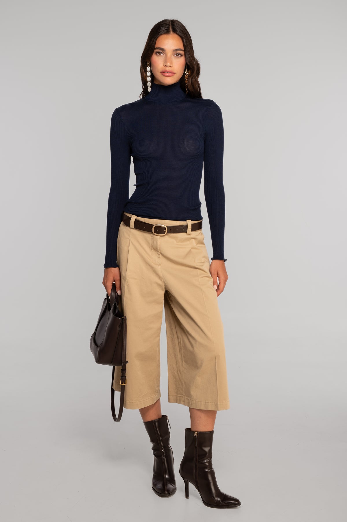 Wool and silk long sleeves mock neck shirt 3429