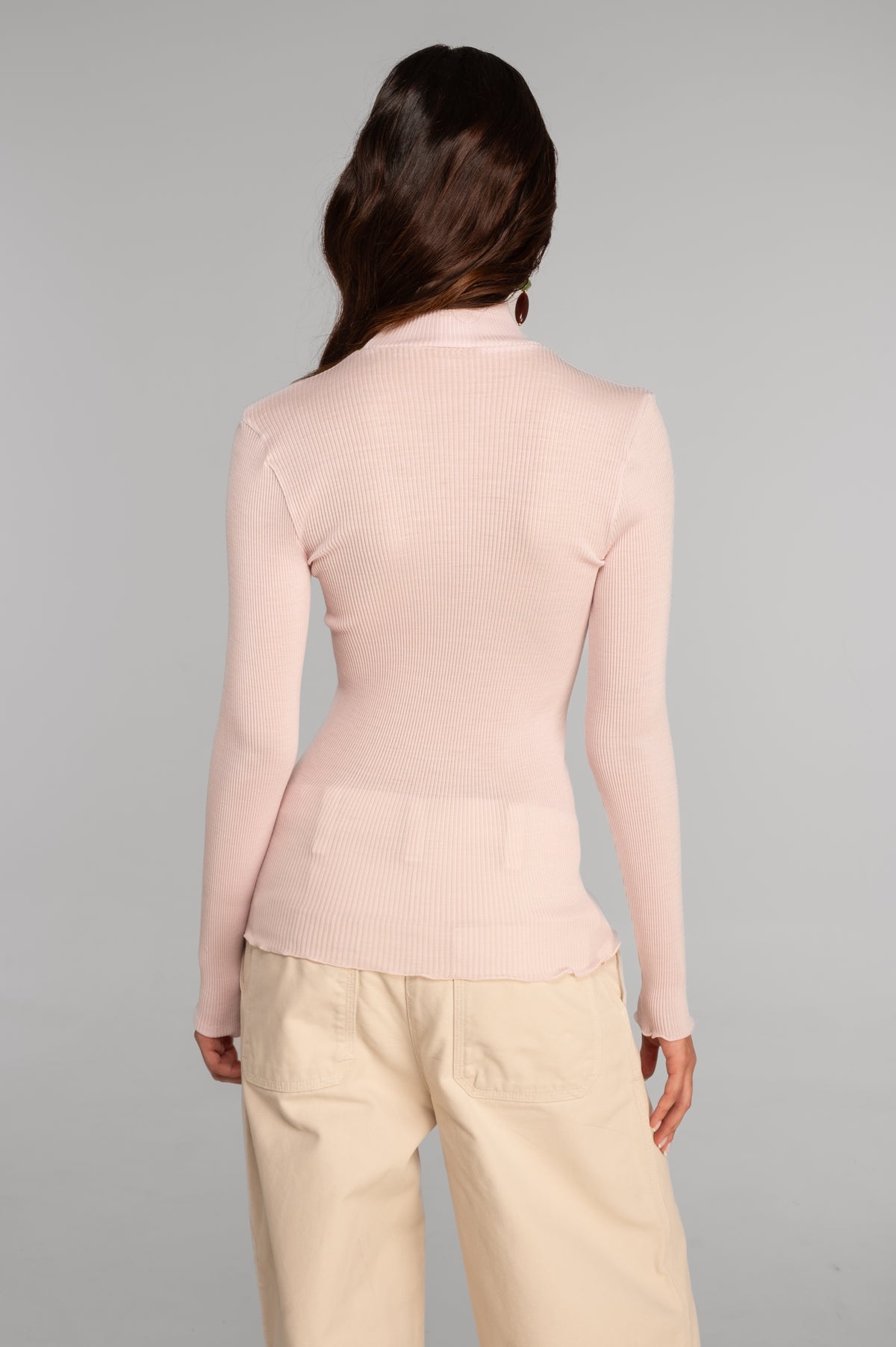 Wool and silk long sleeves mock neck shirt 3429