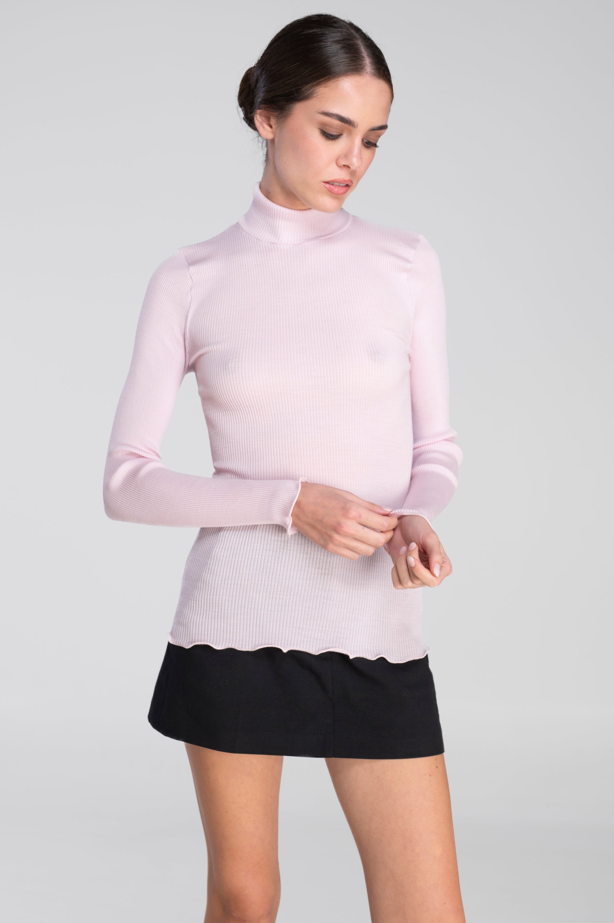 Wool and silk long sleeves mock neck shirt 3429