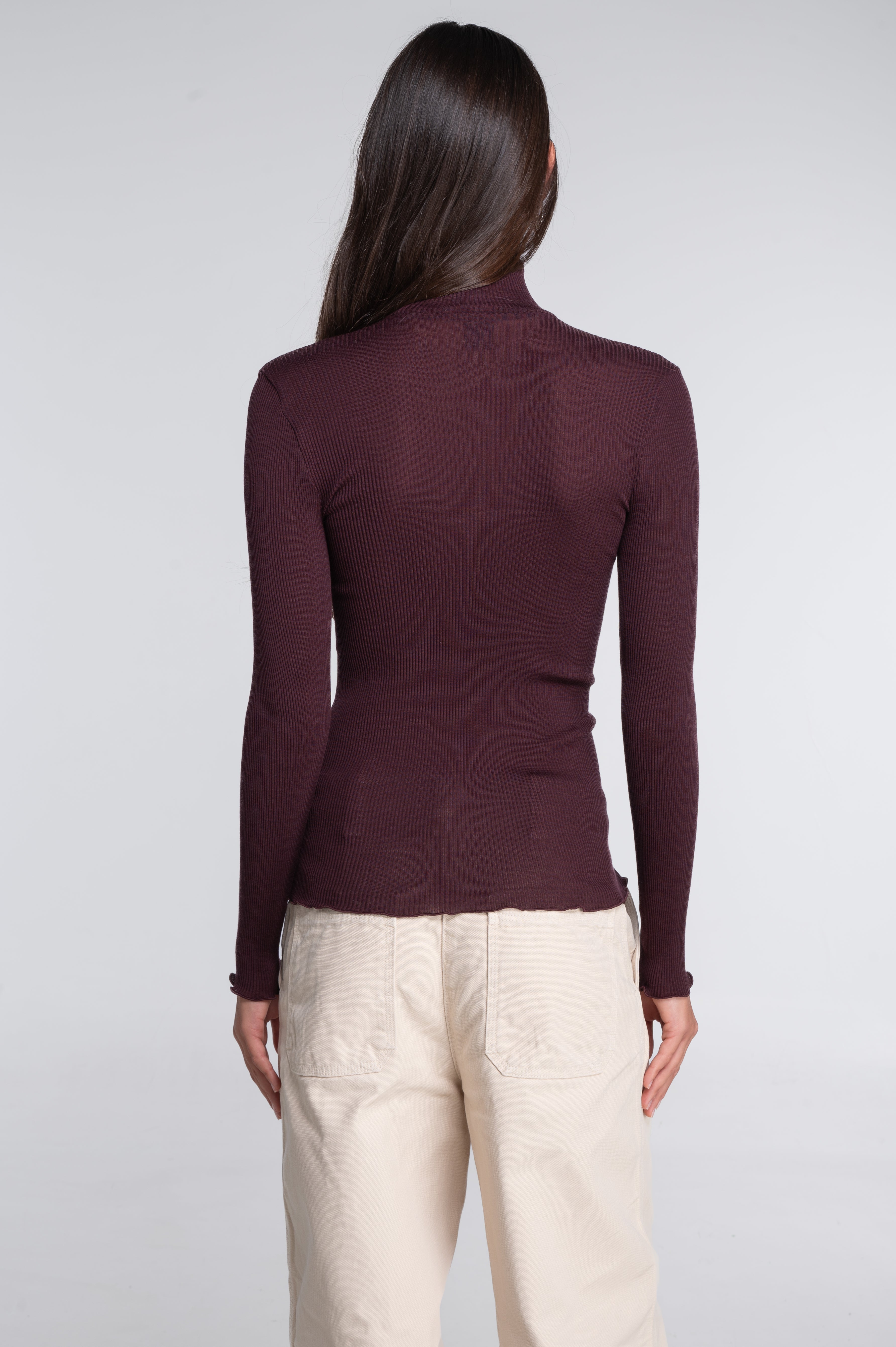 Wool and silk long sleeves mock neck shirt 3429