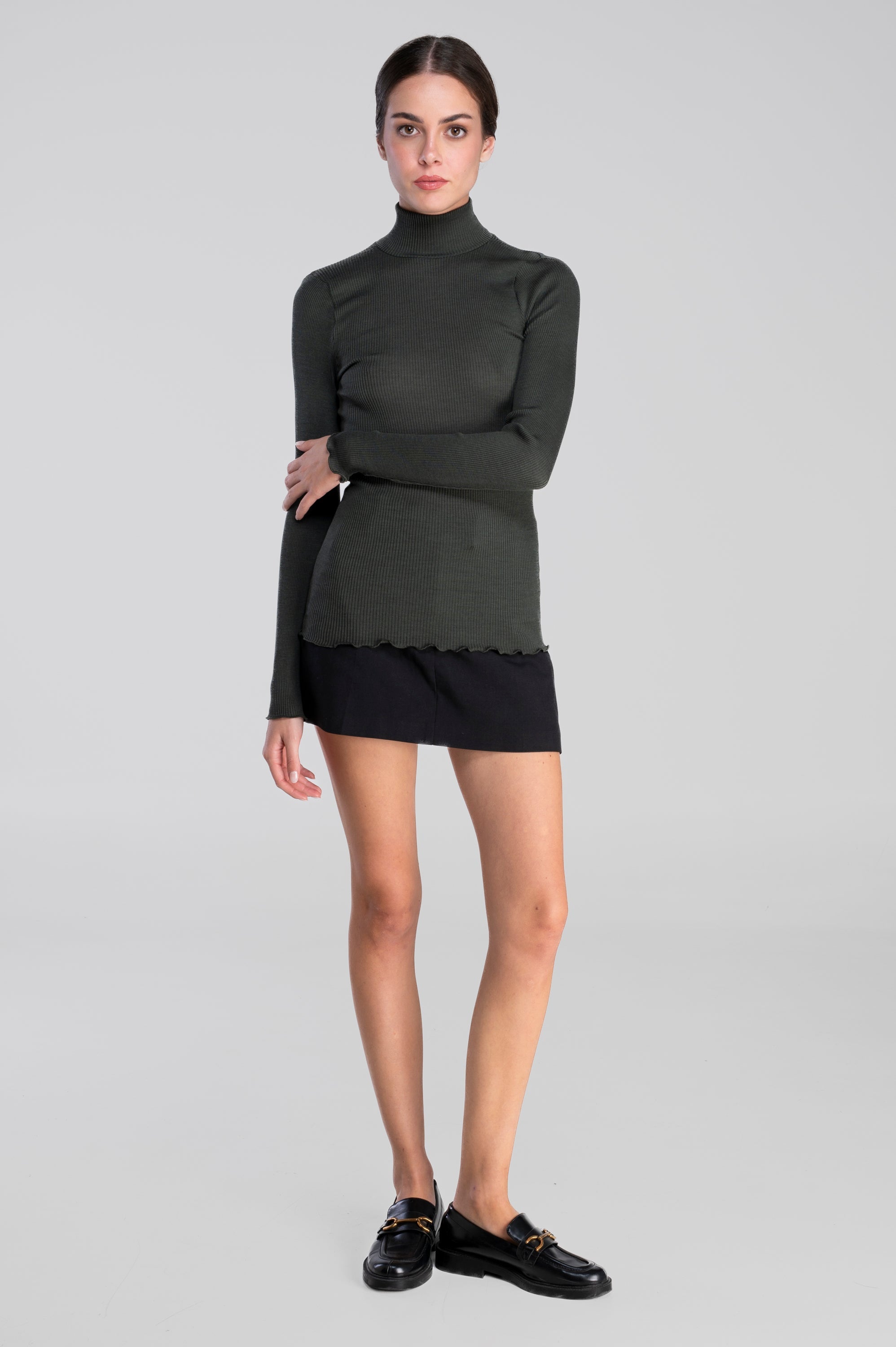 Wool and silk long sleeves mock neck shirt 3429