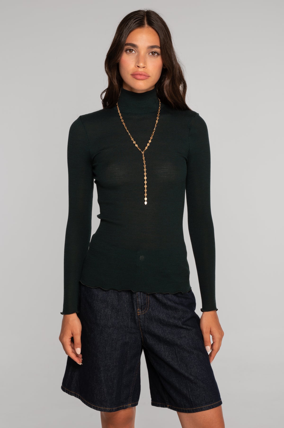 Wool and silk long sleeves mock neck shirt 3429