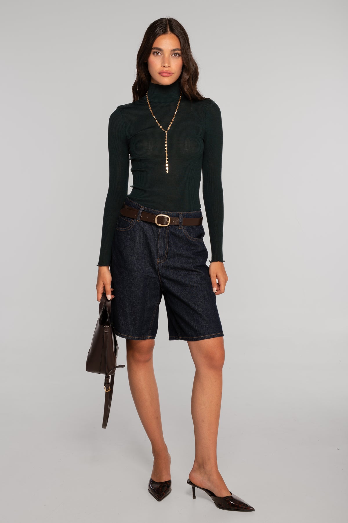Wool and silk long sleeves mock neck shirt 3429
