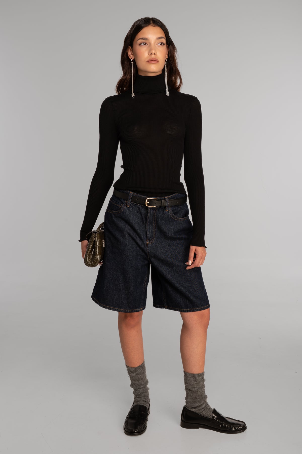Wool and silk long sleeves turtleneck shirt 3438
