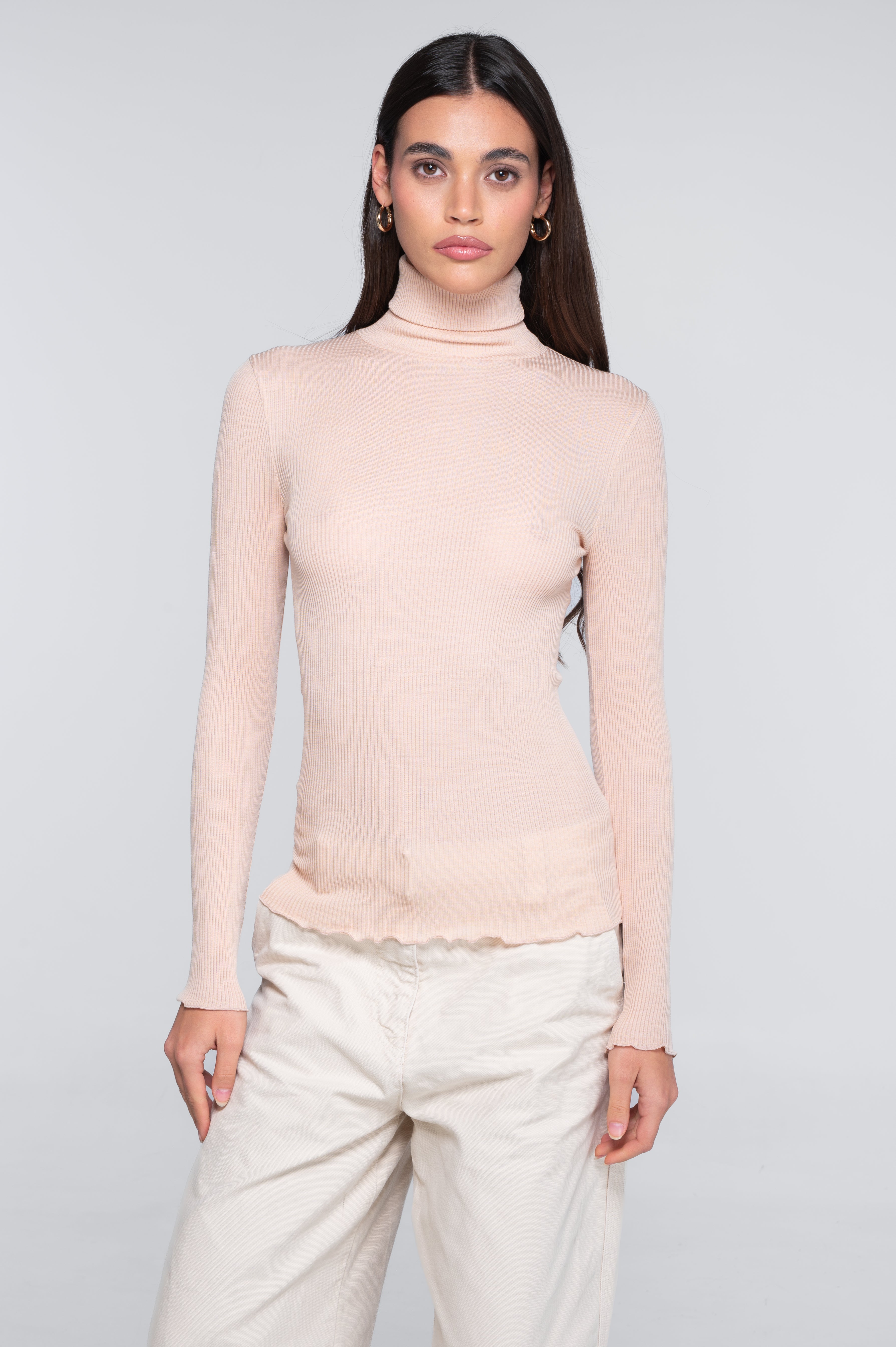 Wool and silk long sleeves turtleneck shirt 3438