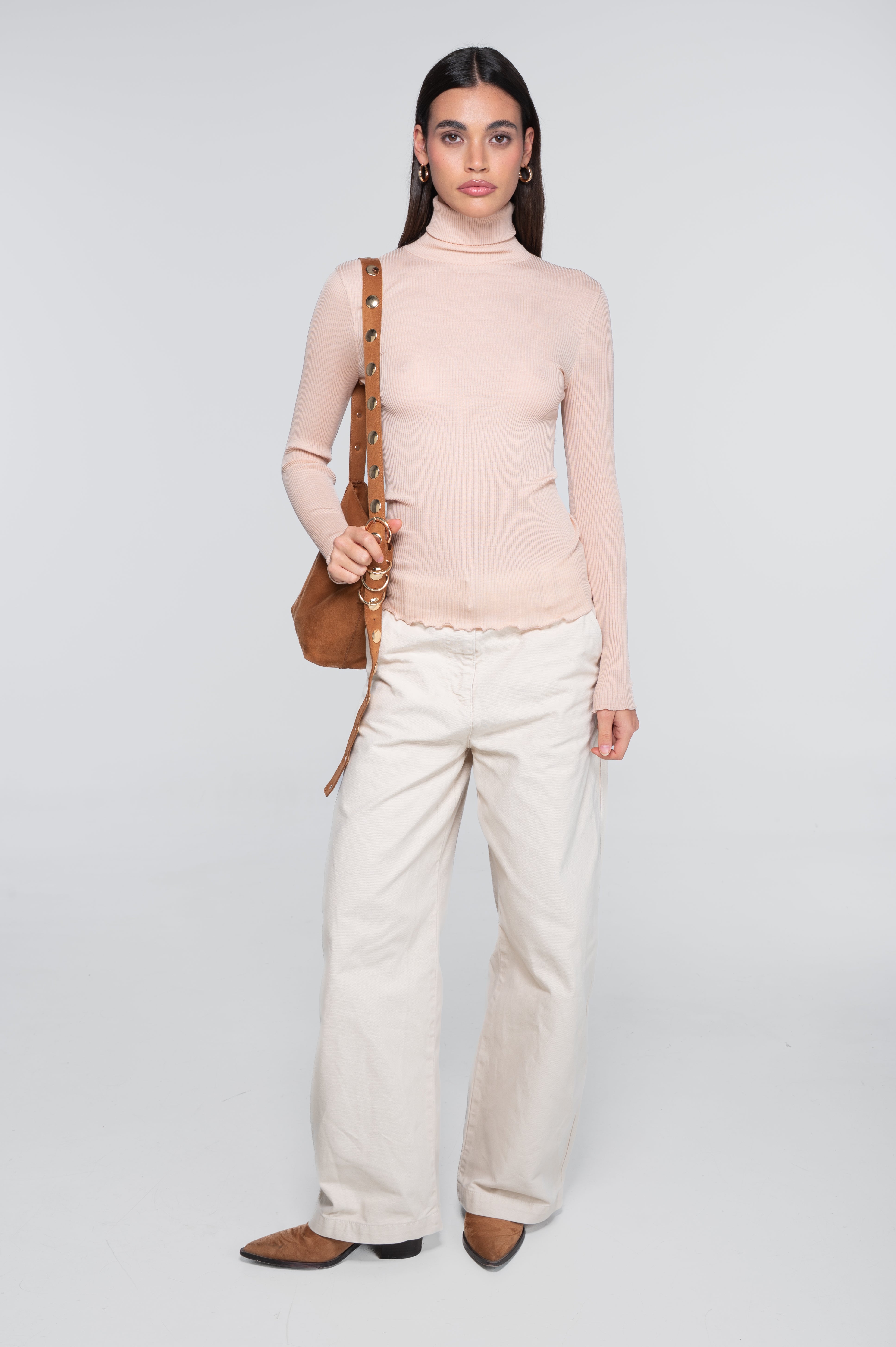 Wool and silk long sleeves turtleneck shirt 3438