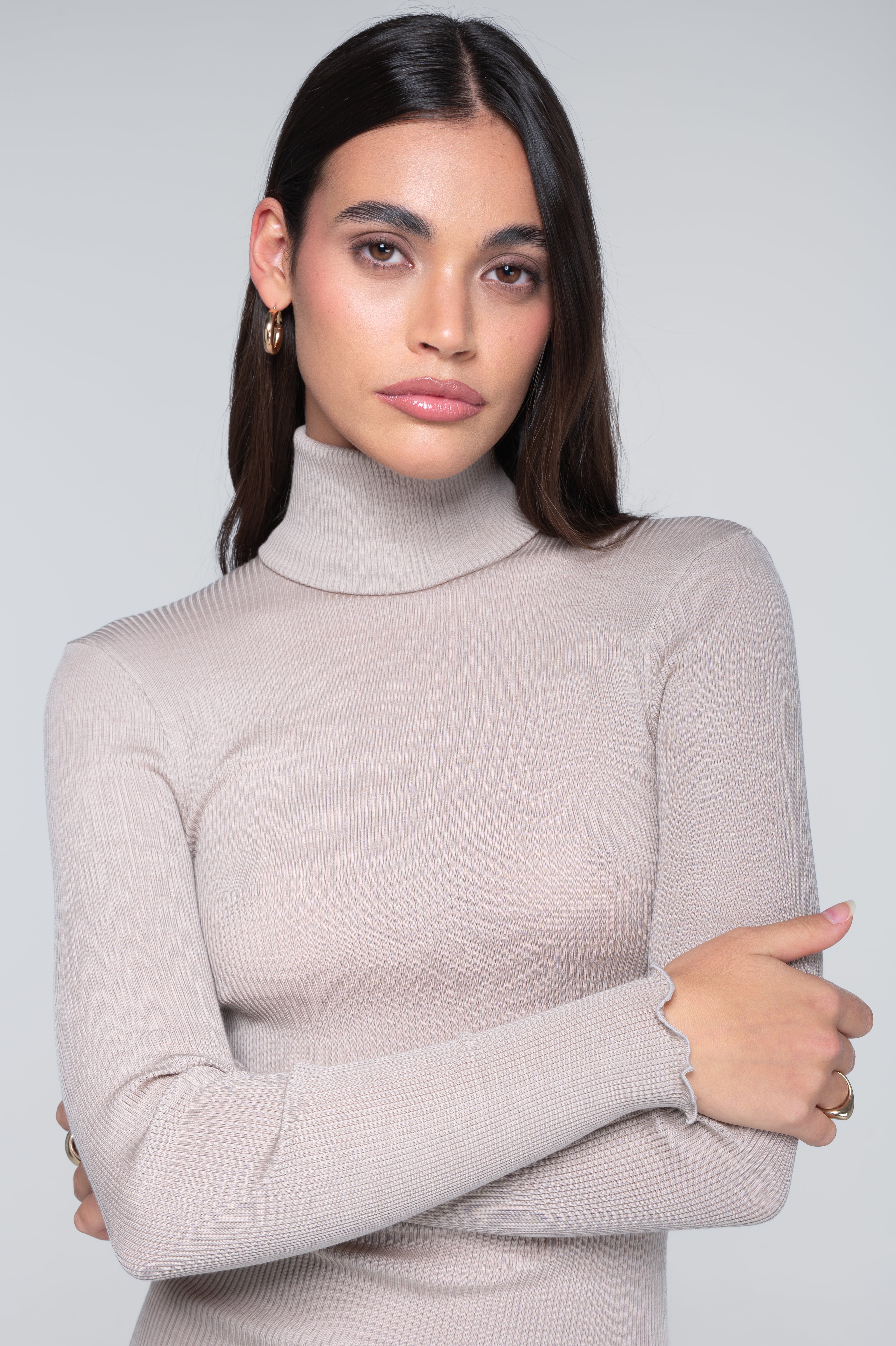 Wool and silk long sleeves turtleneck shirt 3438