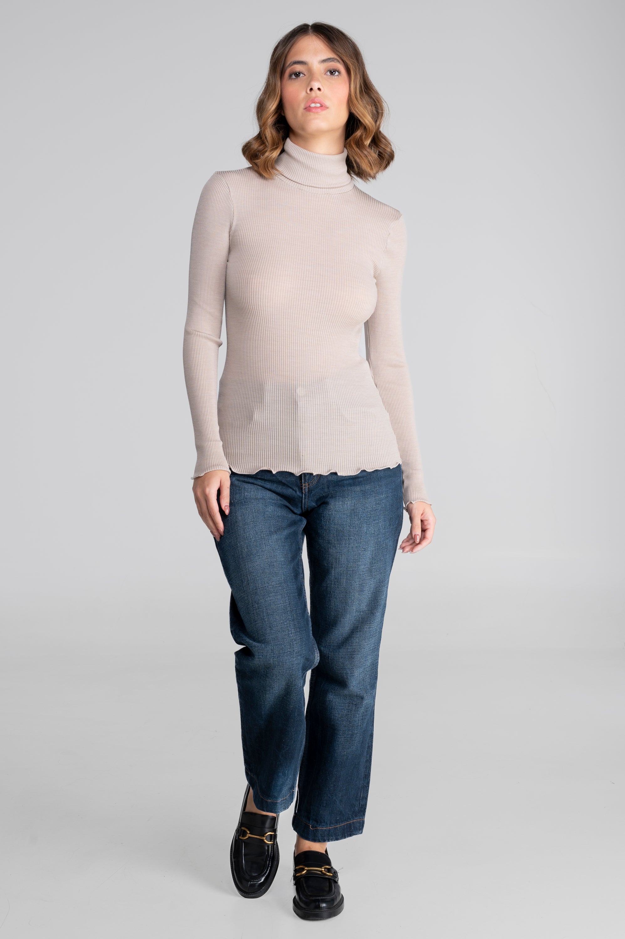 Wool and silk long sleeves turtleneck shirt 3438