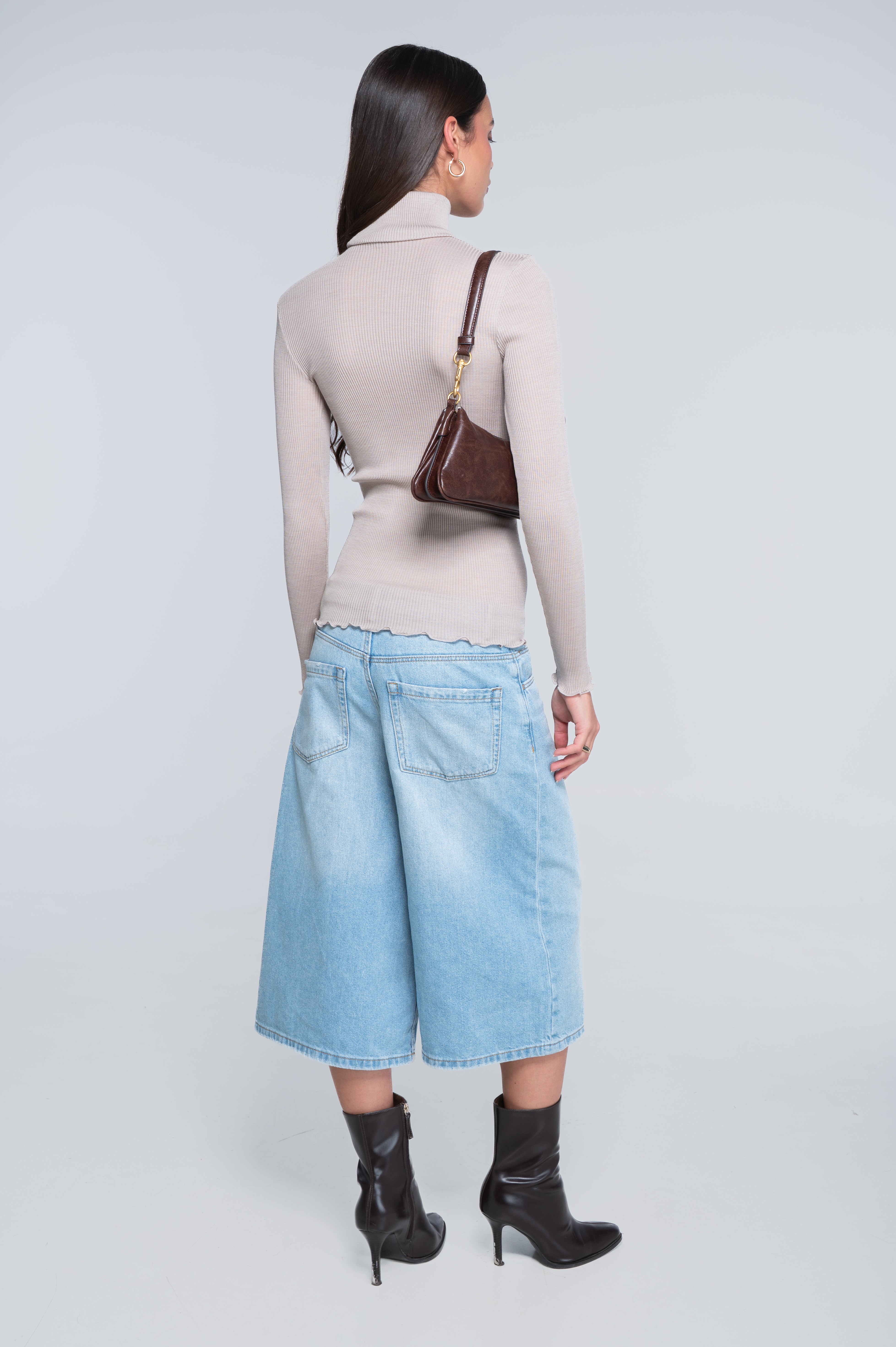 Wool and silk long sleeves turtleneck shirt 3438