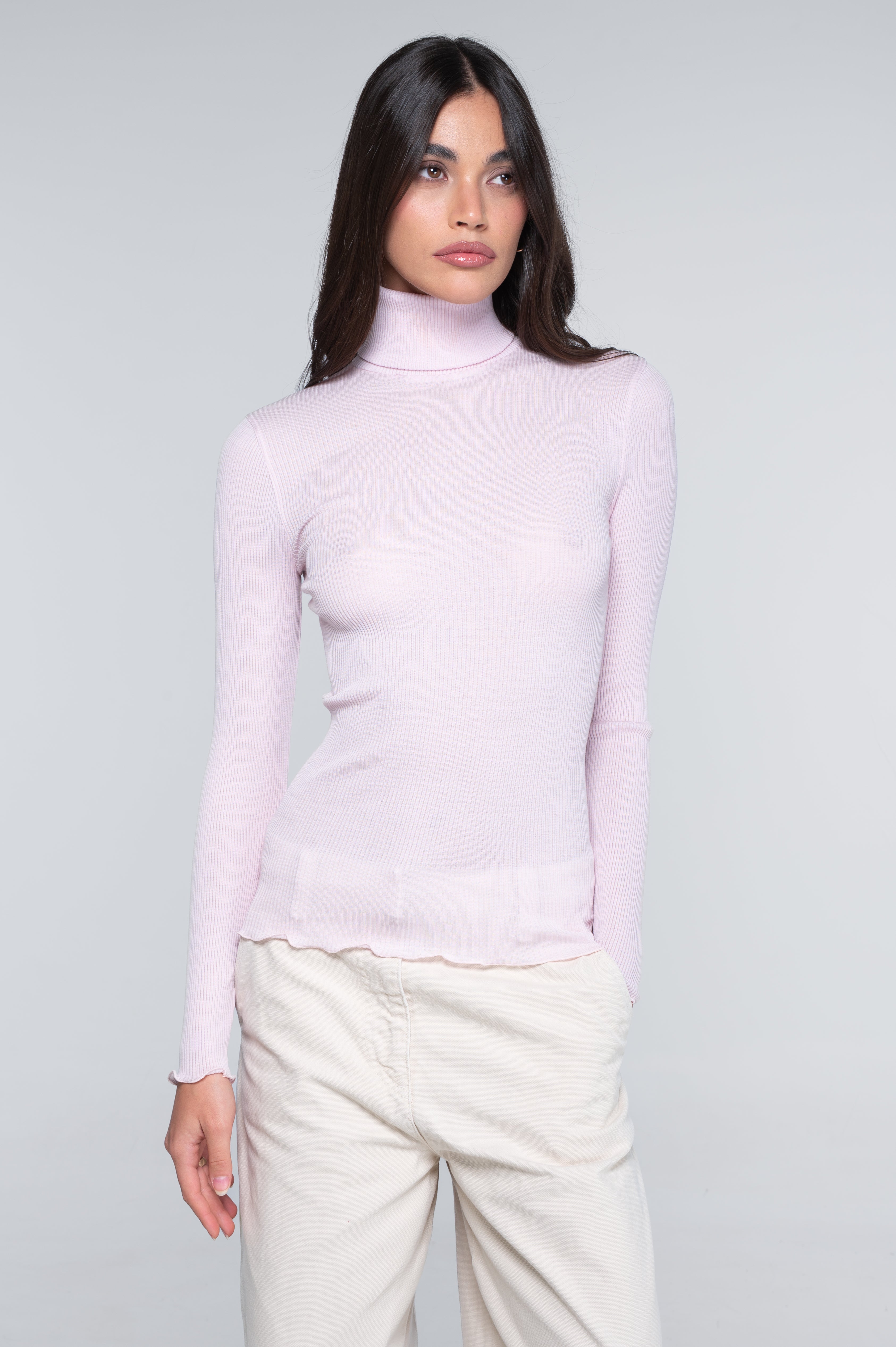Wool and silk long sleeves turtleneck shirt 3438