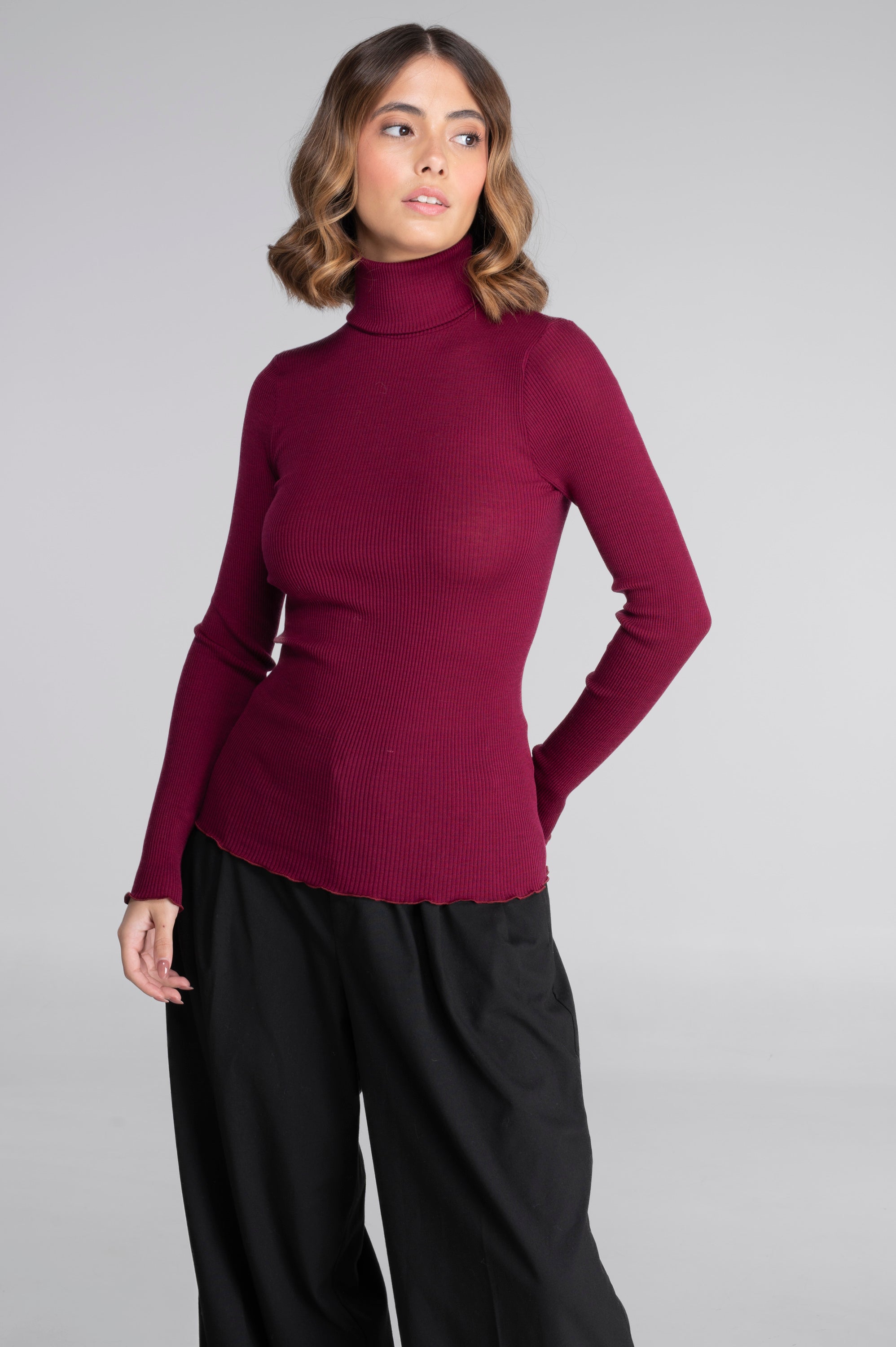 Wool and silk long sleeves turtleneck shirt 3438