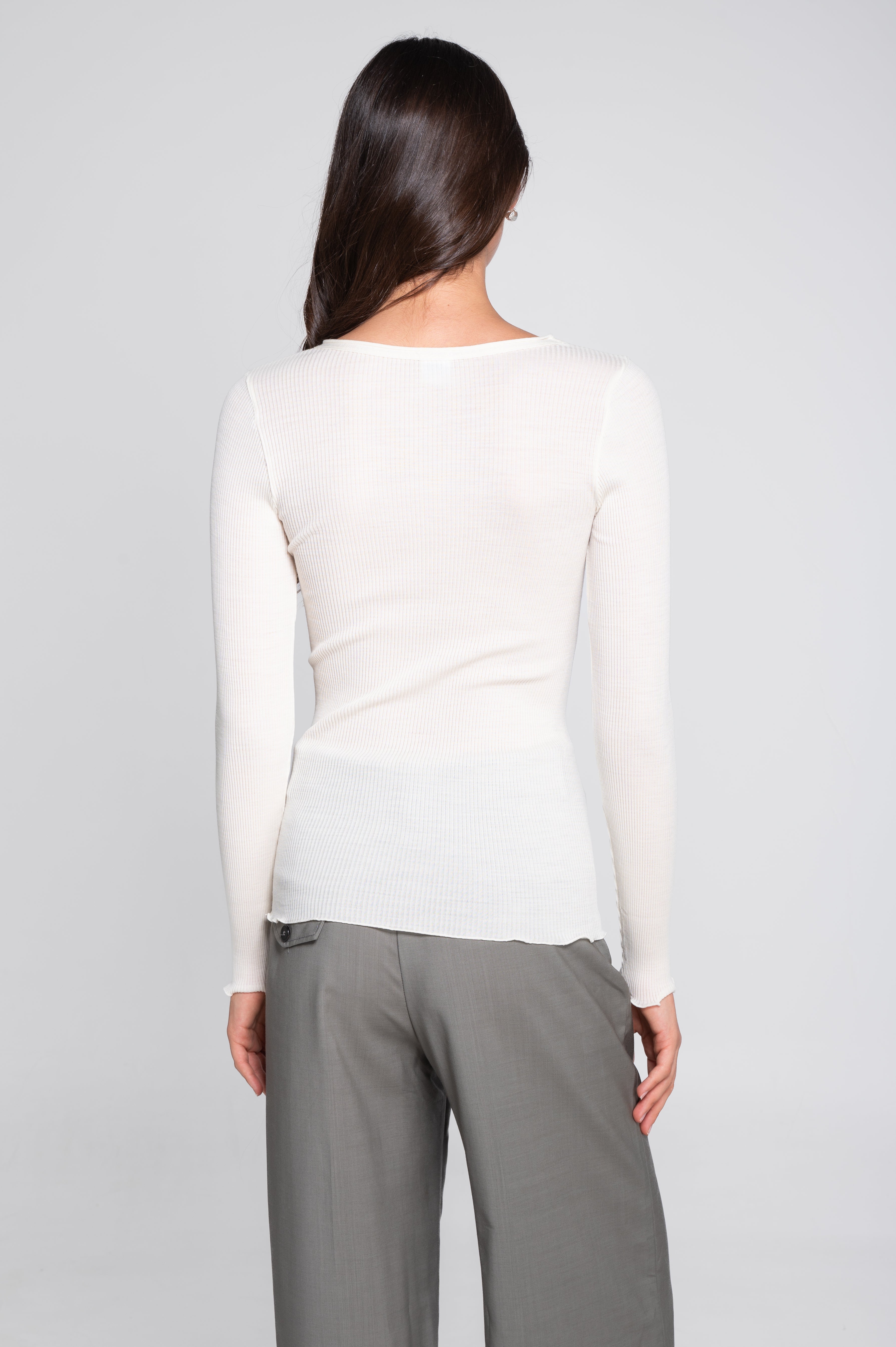 Wool and silk long sleeves roundneck shirt 3446R