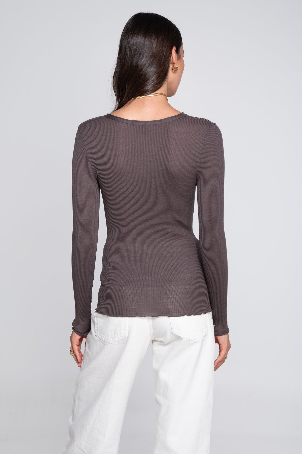 Wool and silk long sleeves roundneck shirt 3446R
