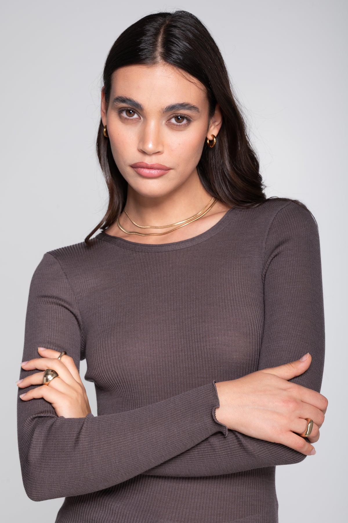 Wool and silk long sleeves roundneck shirt 3446R