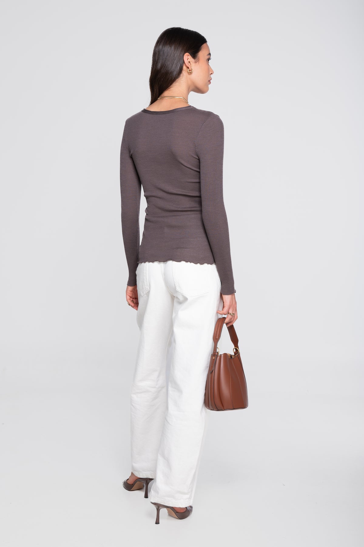 Wool and silk long sleeves roundneck shirt 3446R