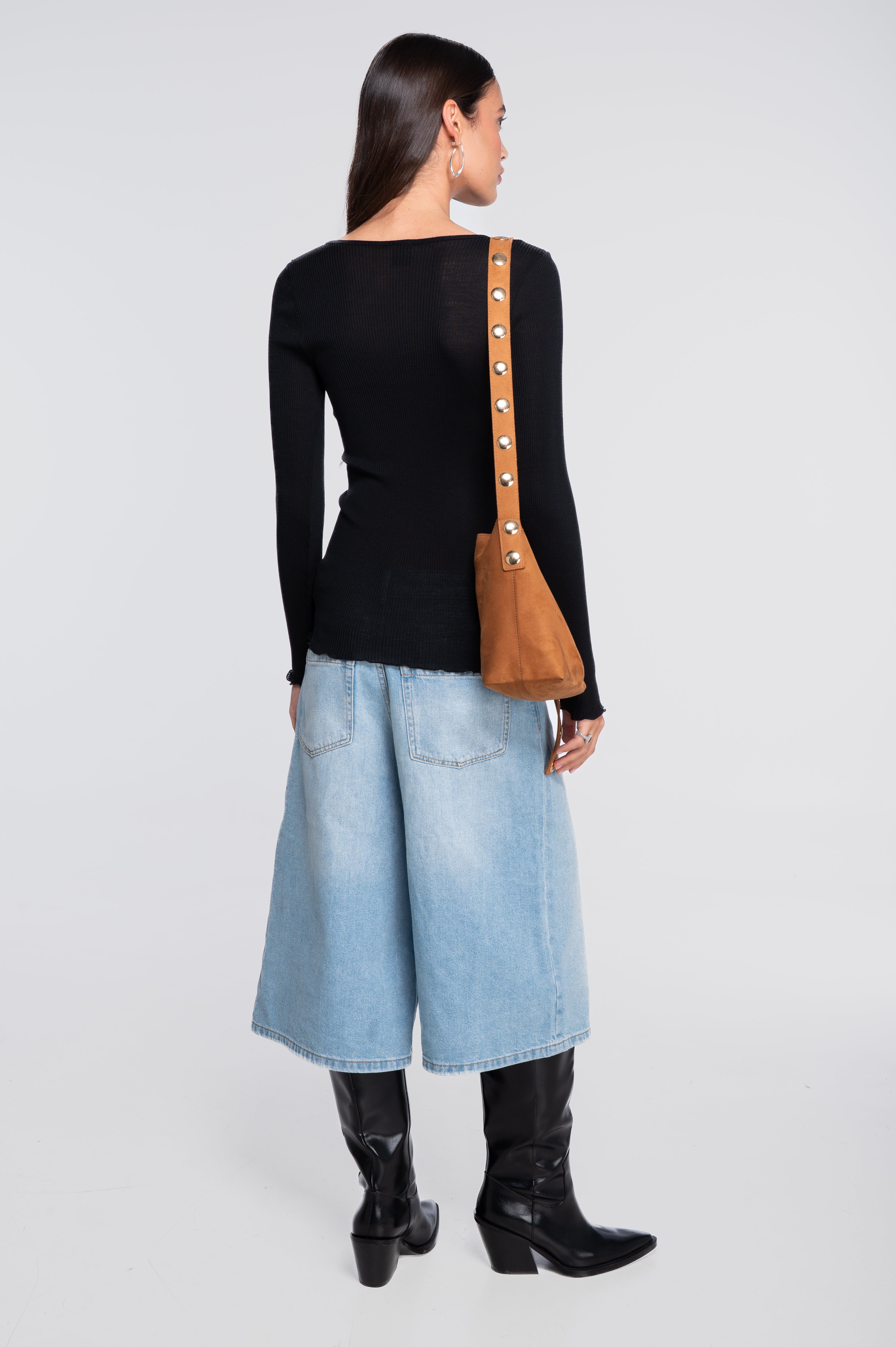 Wool and silk long sleeves V neck shirt 3486