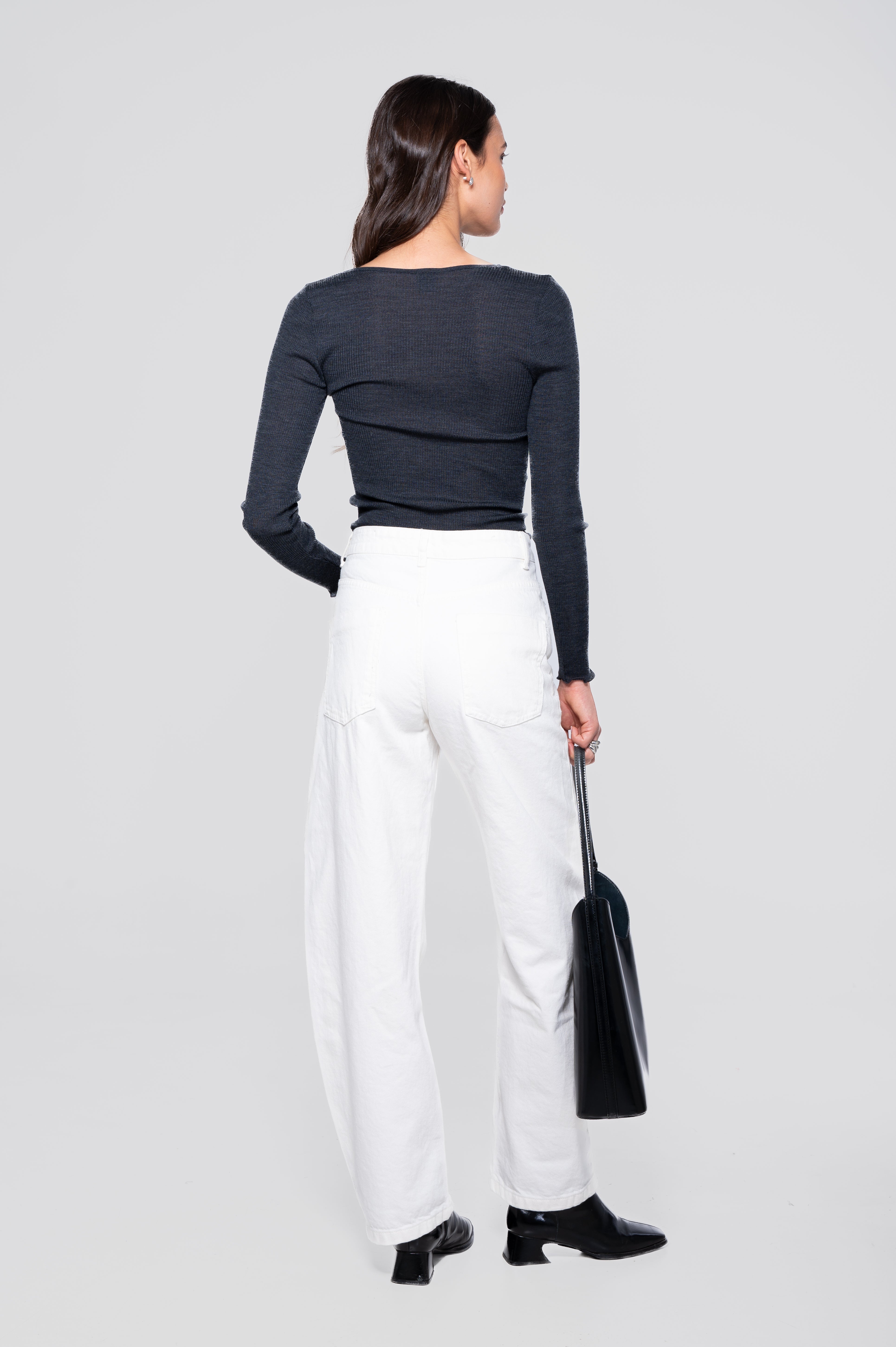 Wool and silk long sleeves V neck shirt 3486