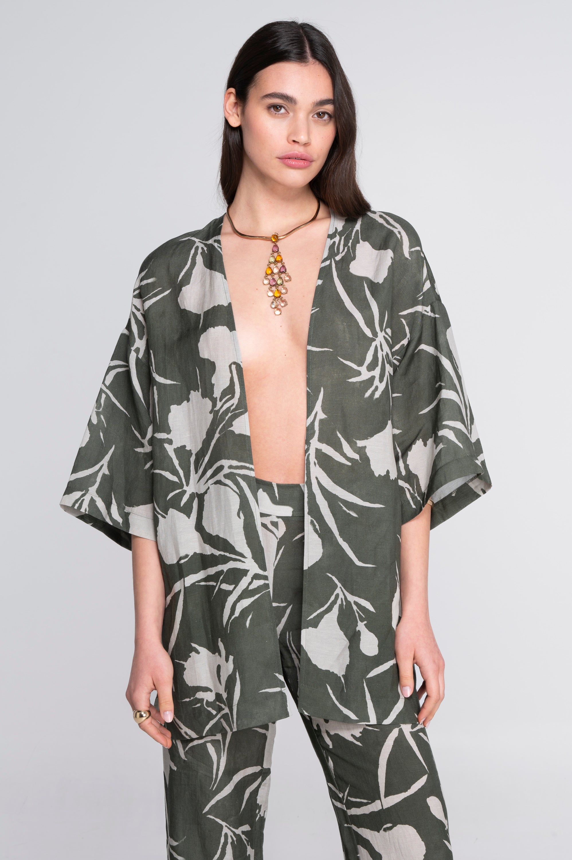Pinted linen-viscose kimono 7553VL