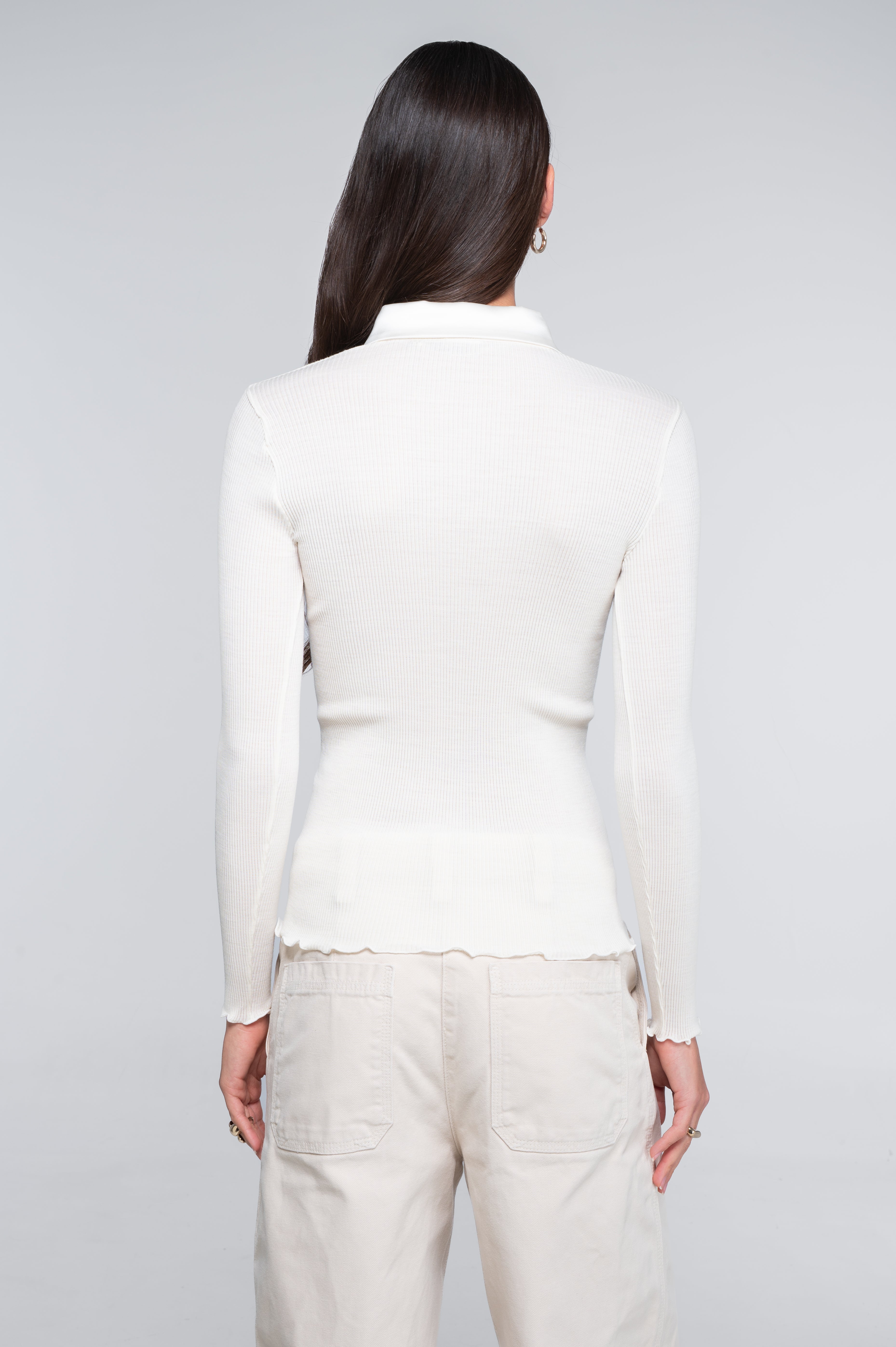 Wool and silk long sleeves shirt with satin opening 6350