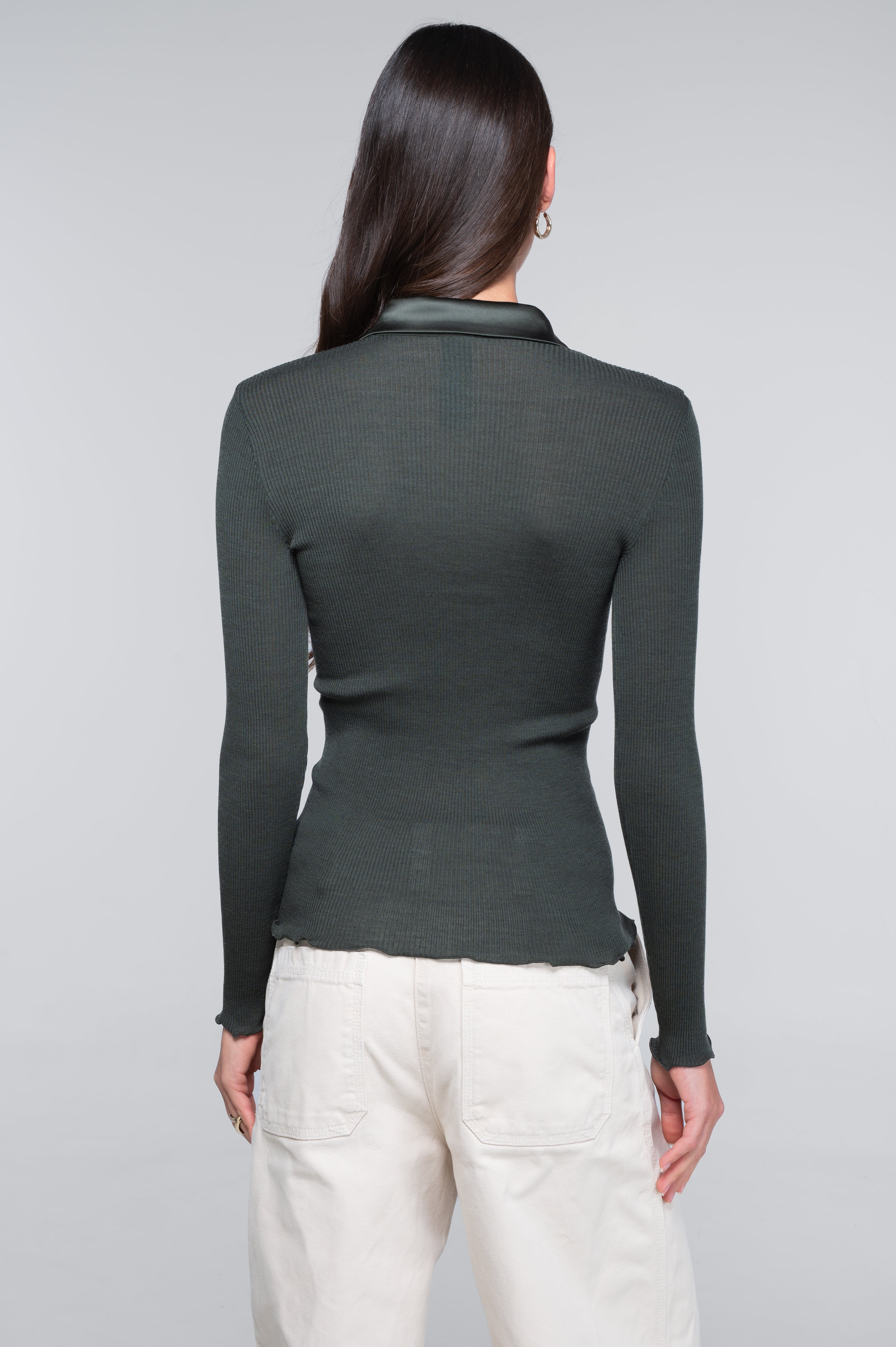 Wool and silk long sleeves shirt with satin opening 6350