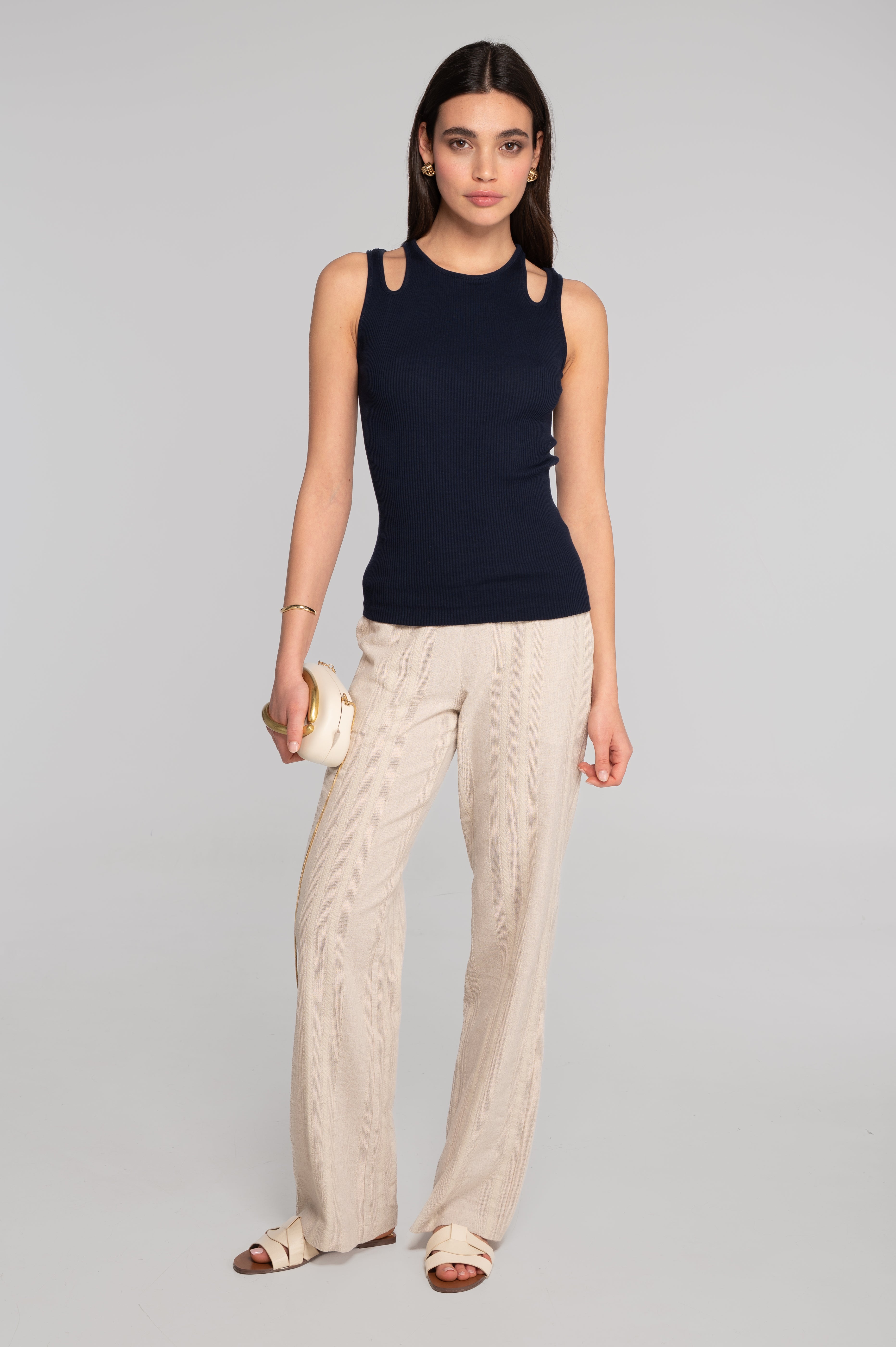 Cotton tank top with shoulder cut-outs 7153