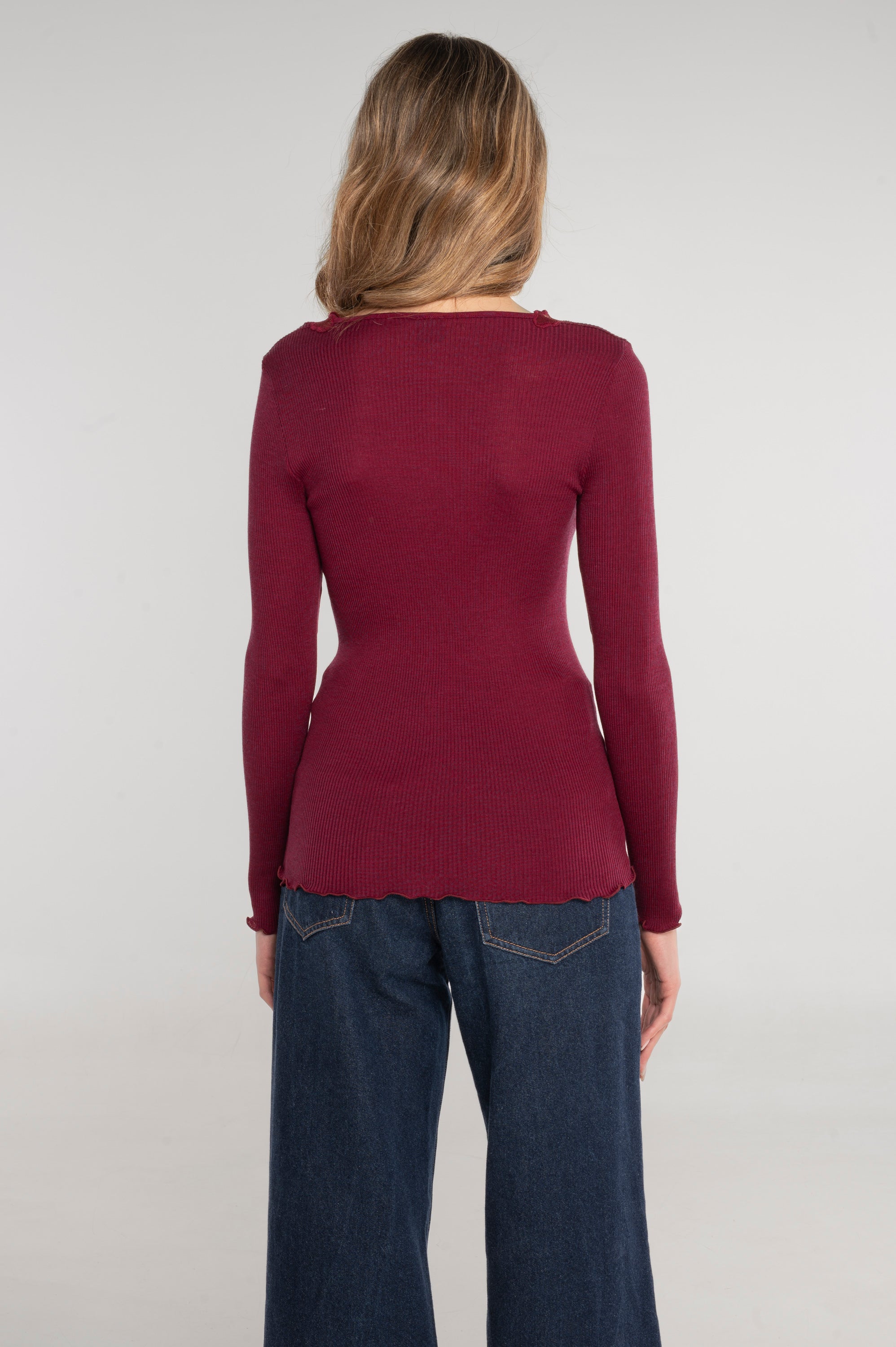 Wool and silk long sleeves shirt with floral motif 7429