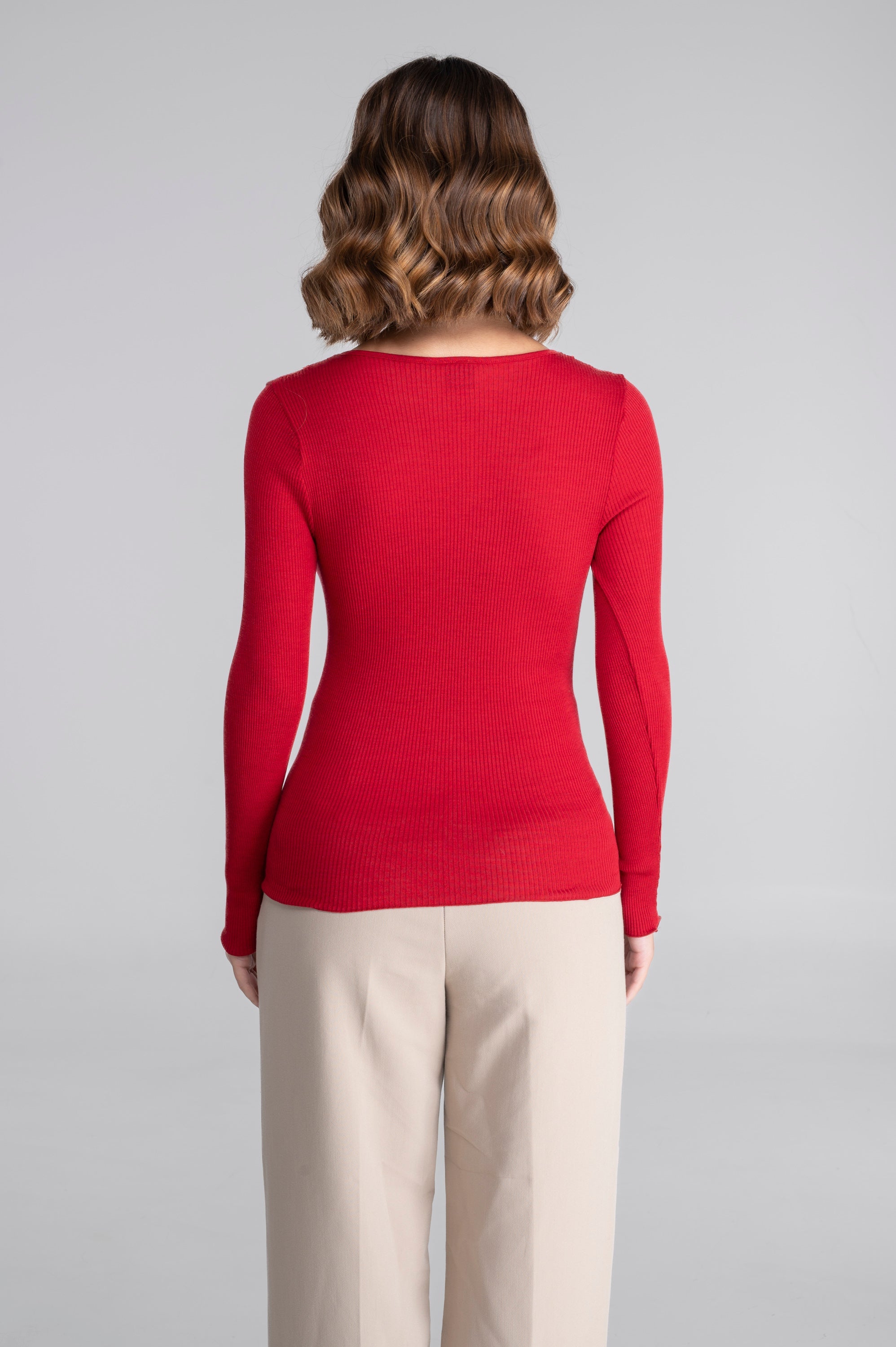 Wool and silk long sleeves shirt with embroidered tulle lace 7431