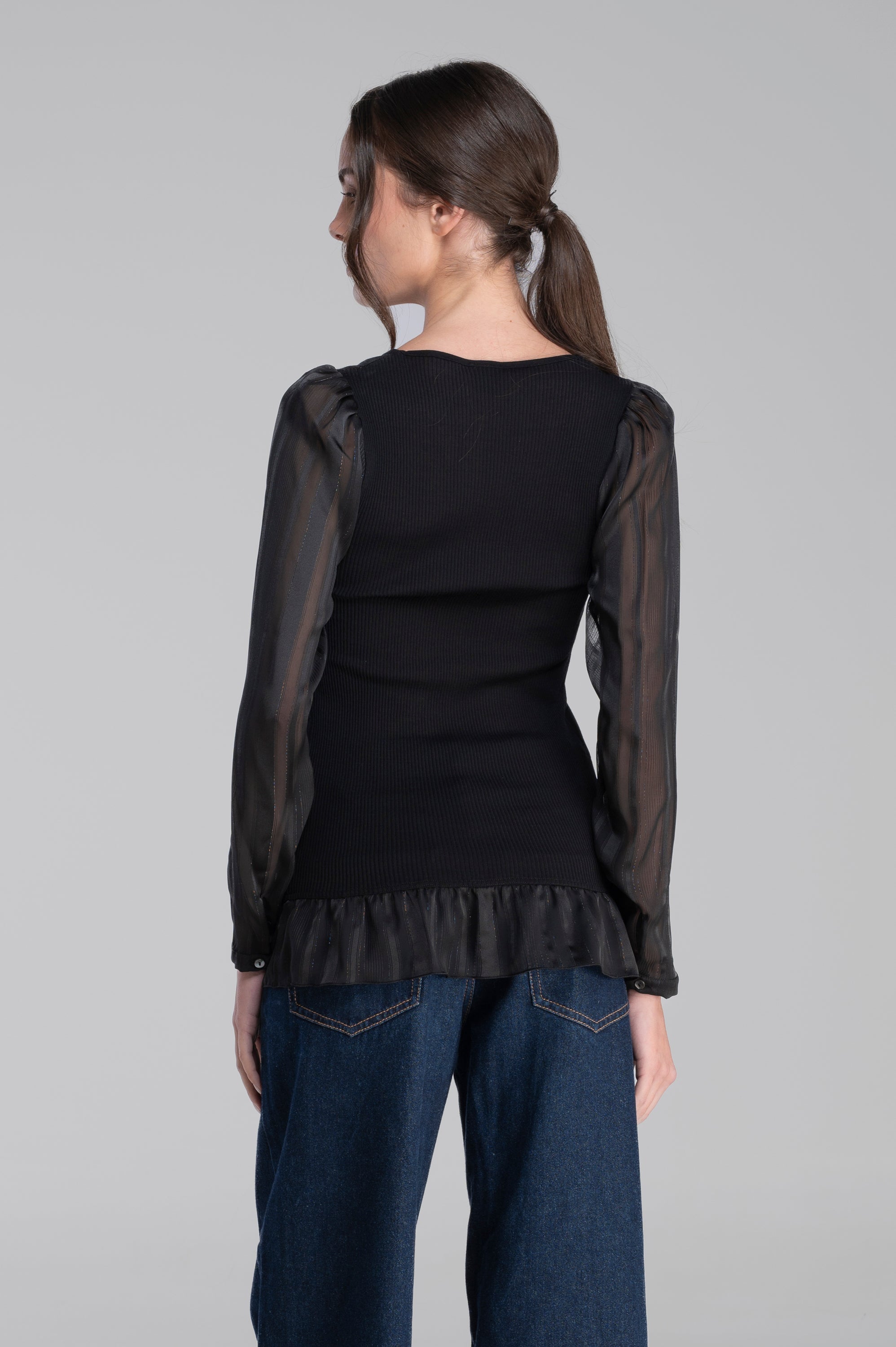 Wool and silk long sleeves shirt with chiffon 7447