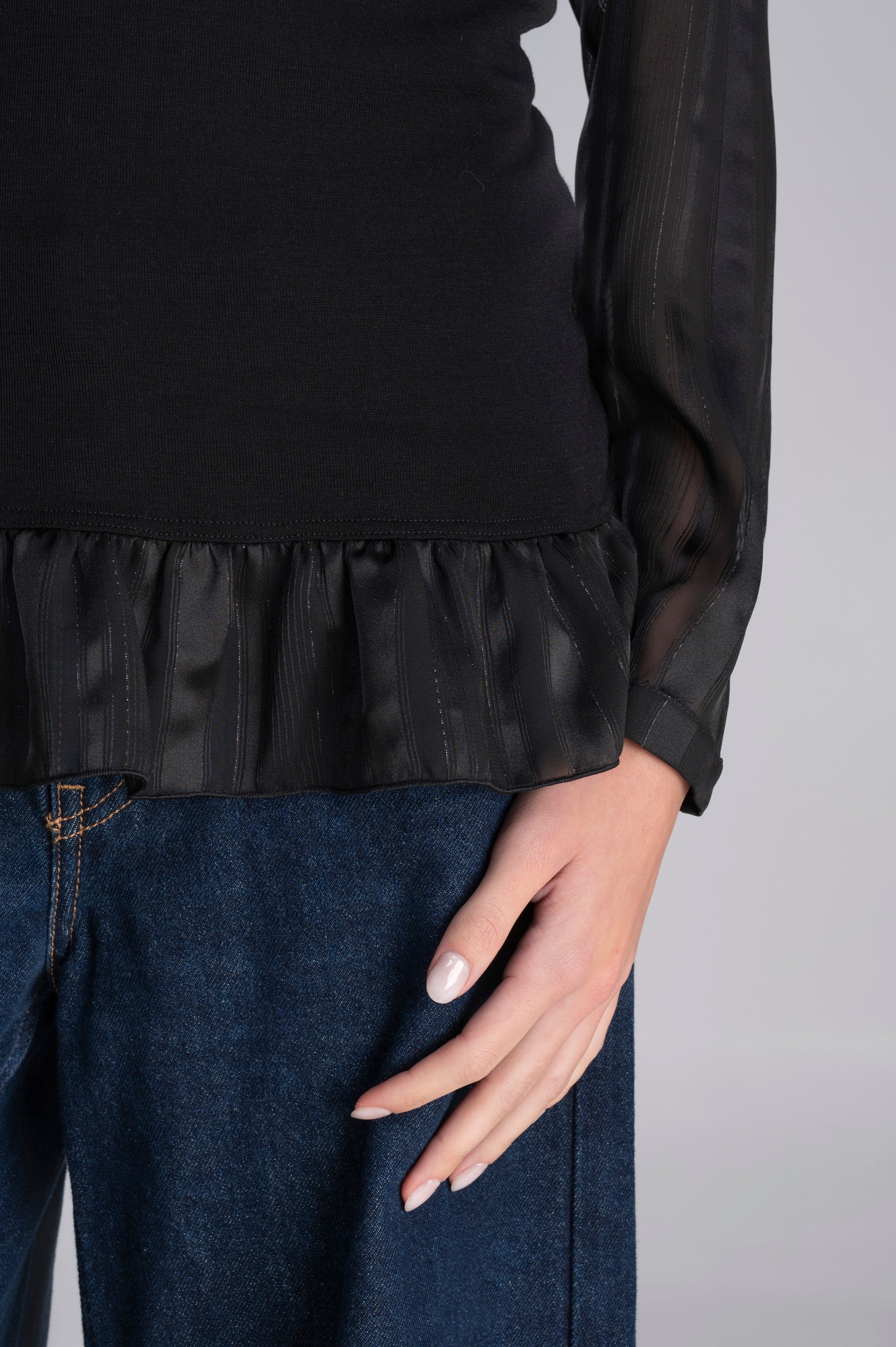 Wool and silk long sleeves shirt with chiffon 7447