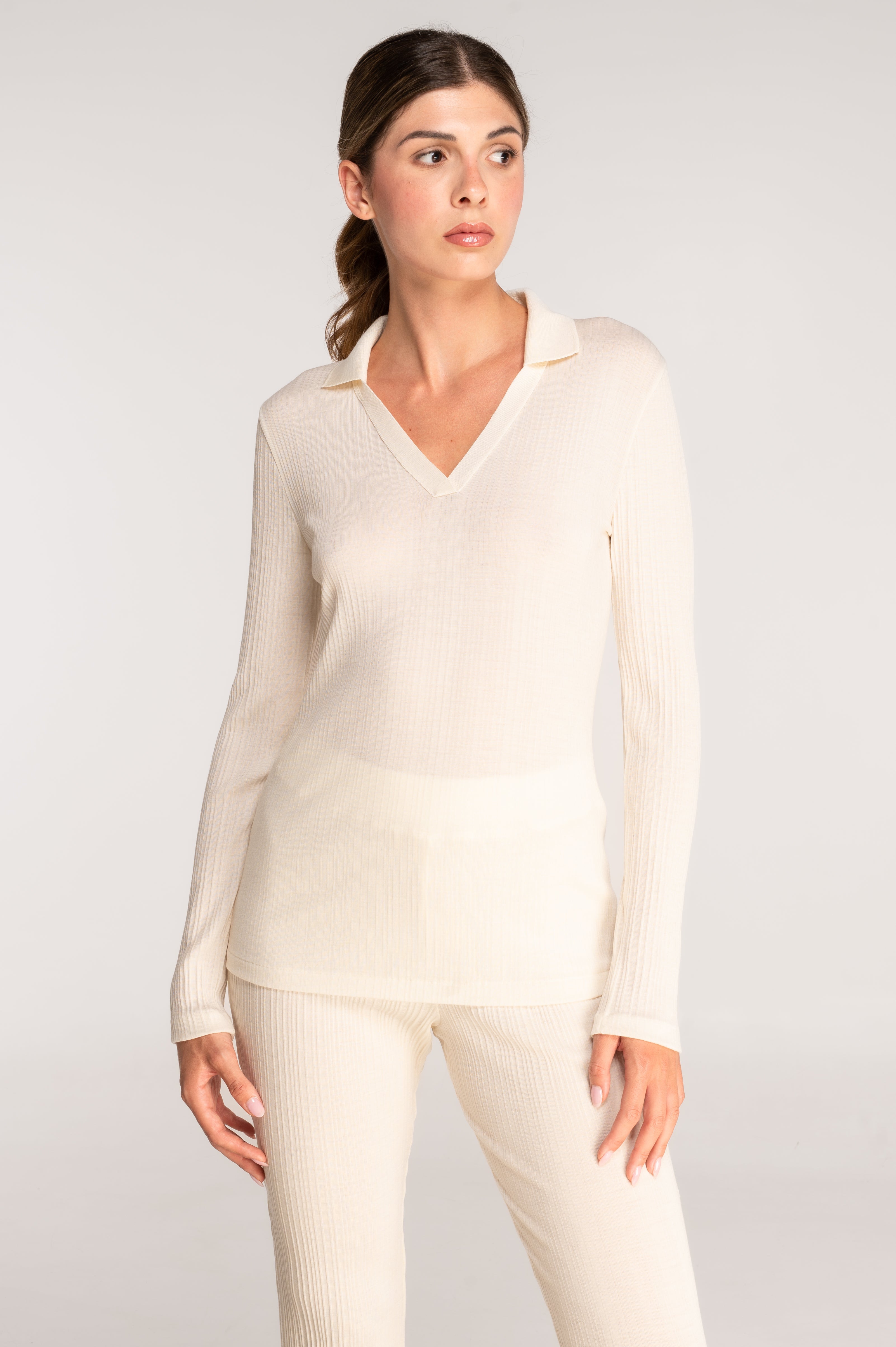 Wool and silk long sleeves polo shirt 7460