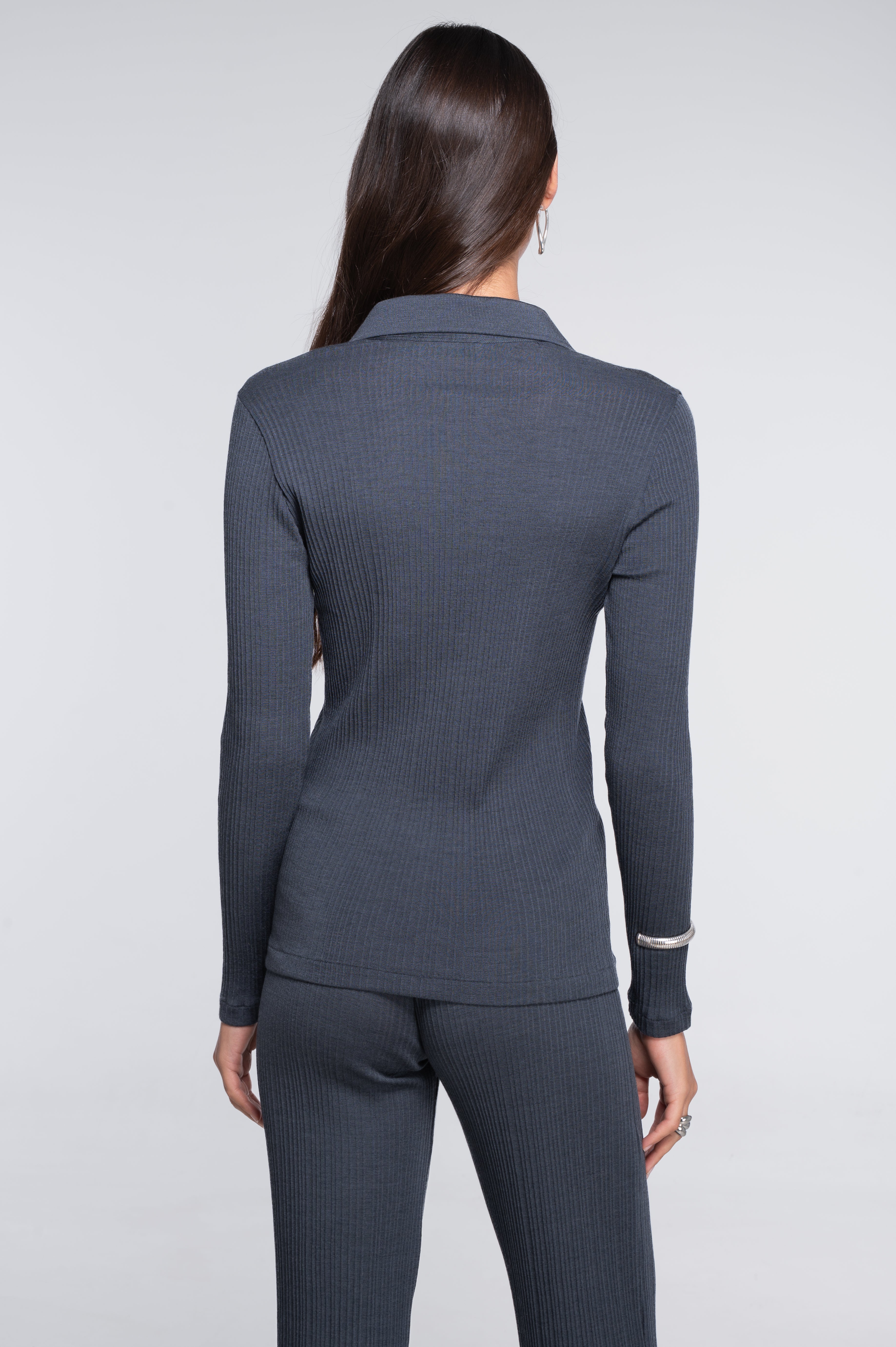 Wool and silk long sleeves polo shirt 7460