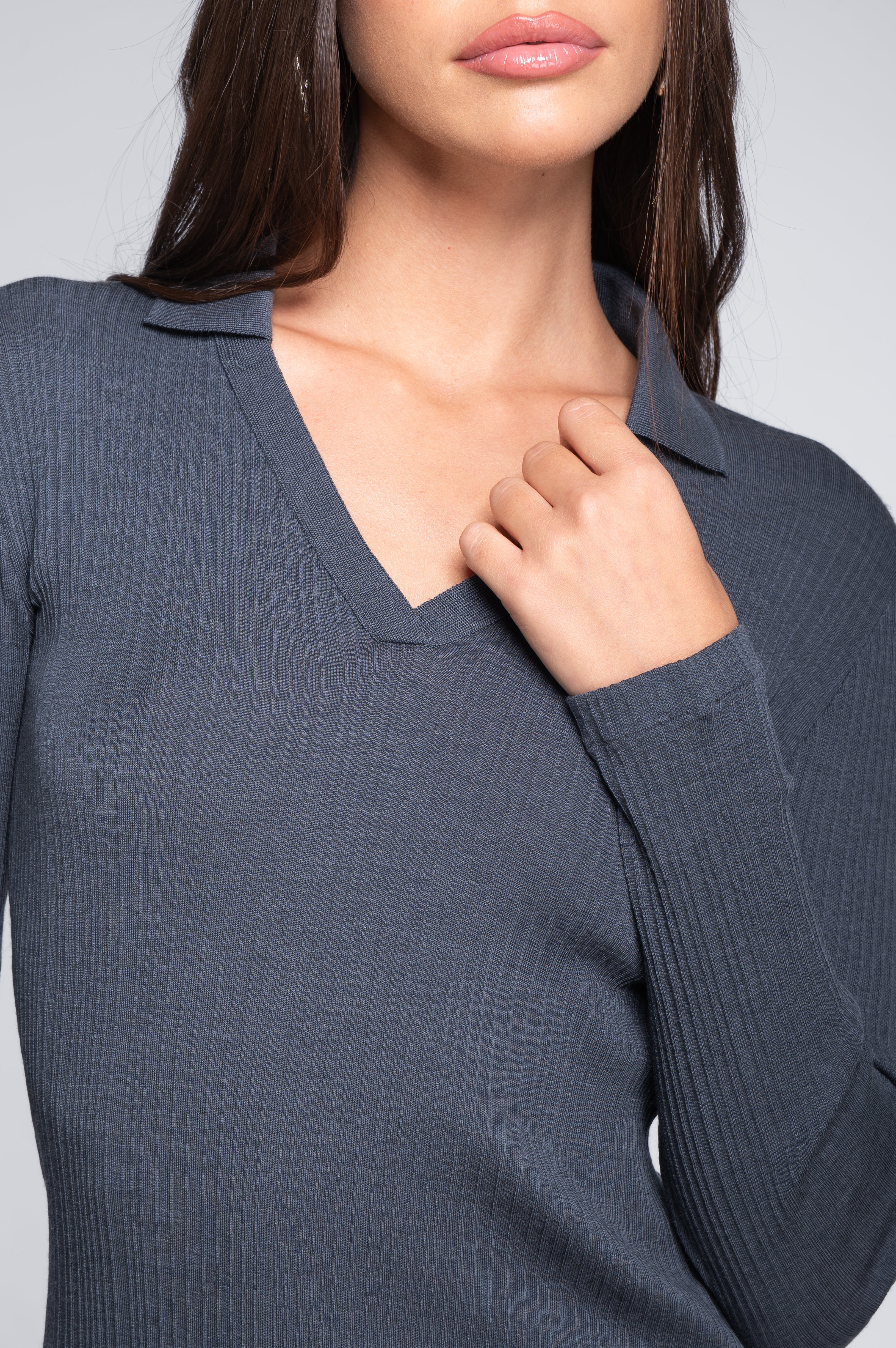 Wool and silk long sleeves polo shirt 7460