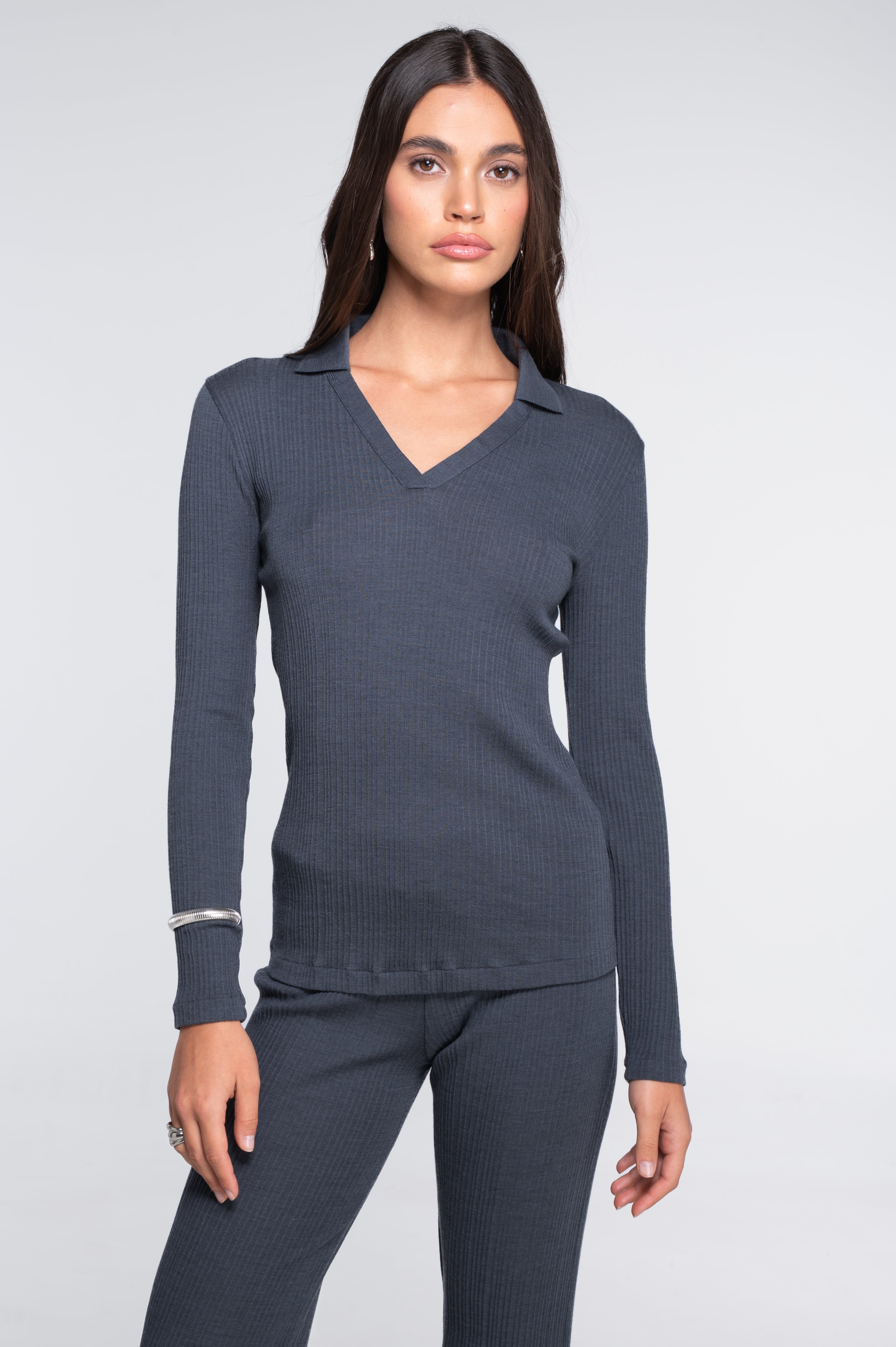 Wool and silk long sleeves polo shirt 7460