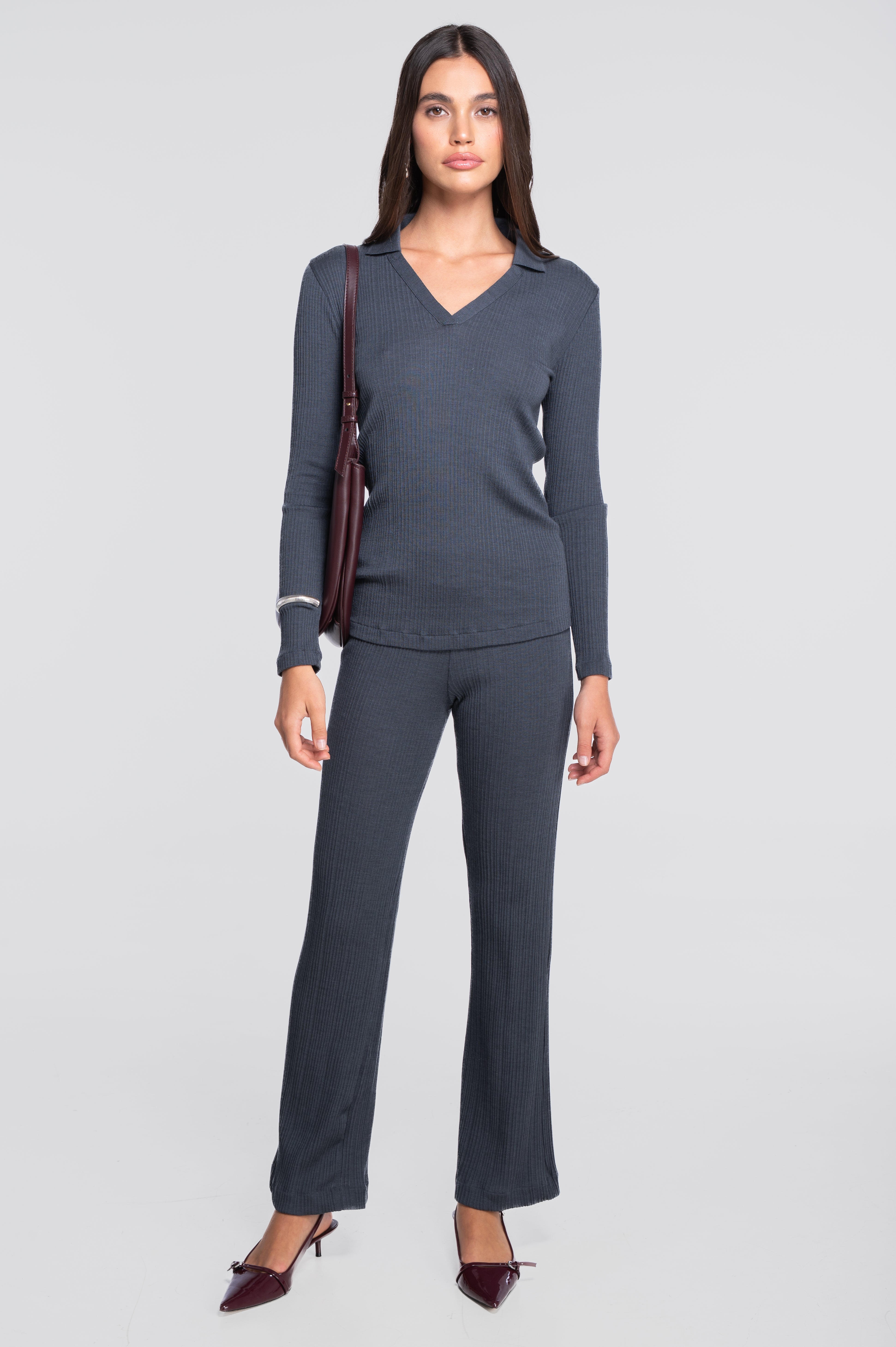 Wool and silk long sleeves polo shirt 7460