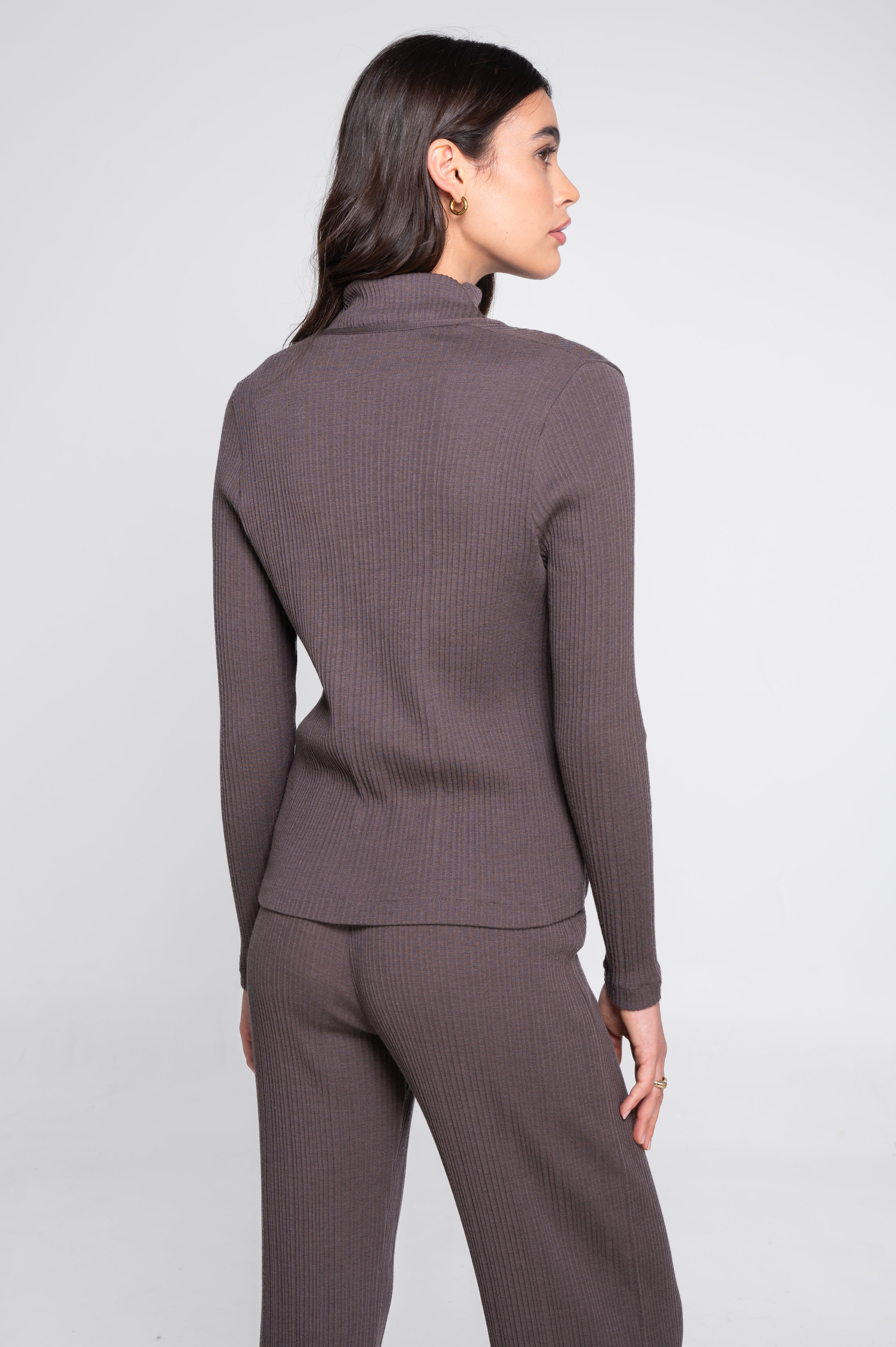 Wool and silk long sleeves cardigan with irregular rib 7464