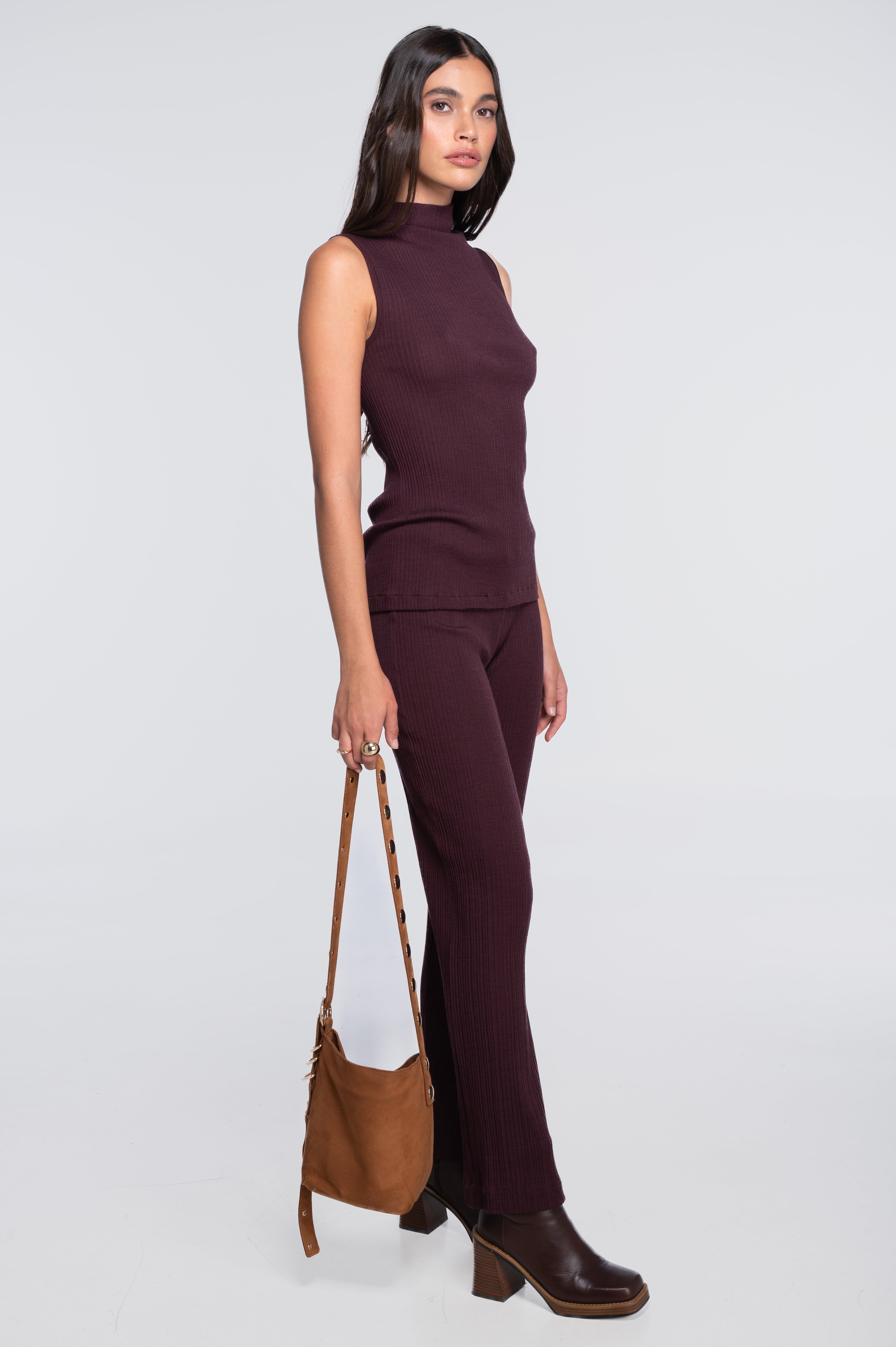 Wool and silk sleeveless mock neck top 7465